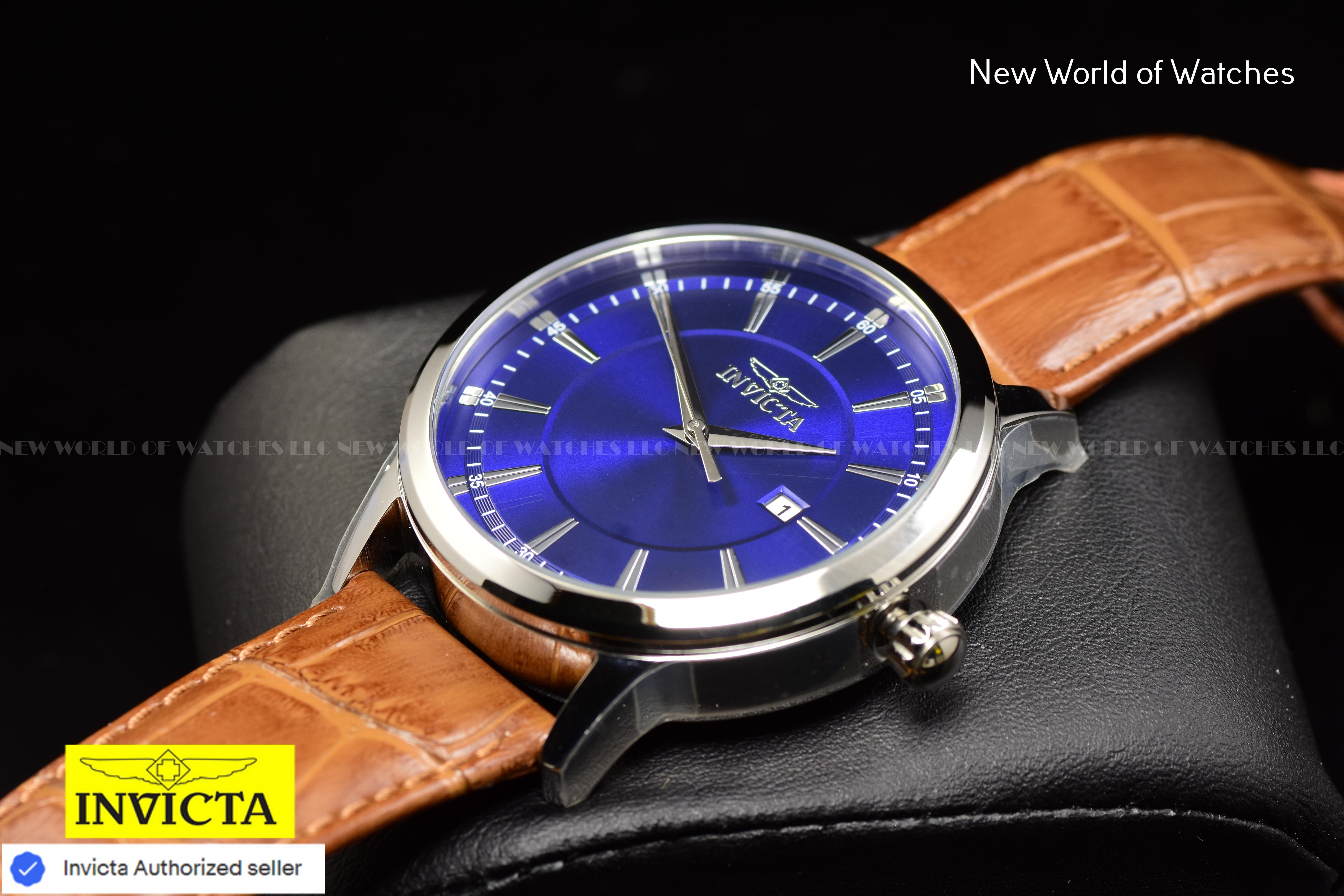 Invicta Men's CELESTIAL DARK BLUE Dial 43mm  BROWN Leather Quartz Watch