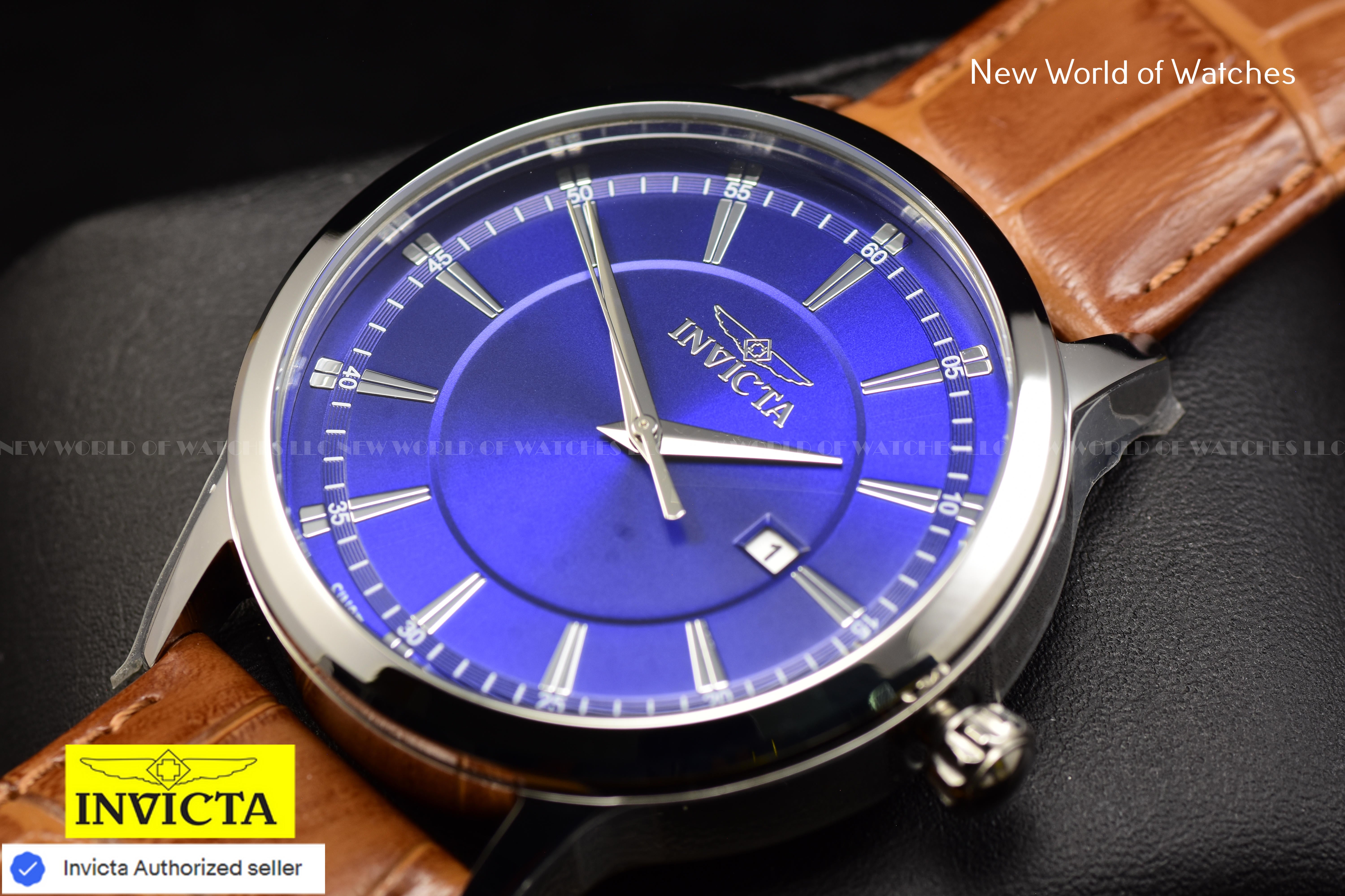 Invicta Men's CELESTIAL DARK BLUE Dial 43mm  BROWN Leather Quartz Watch