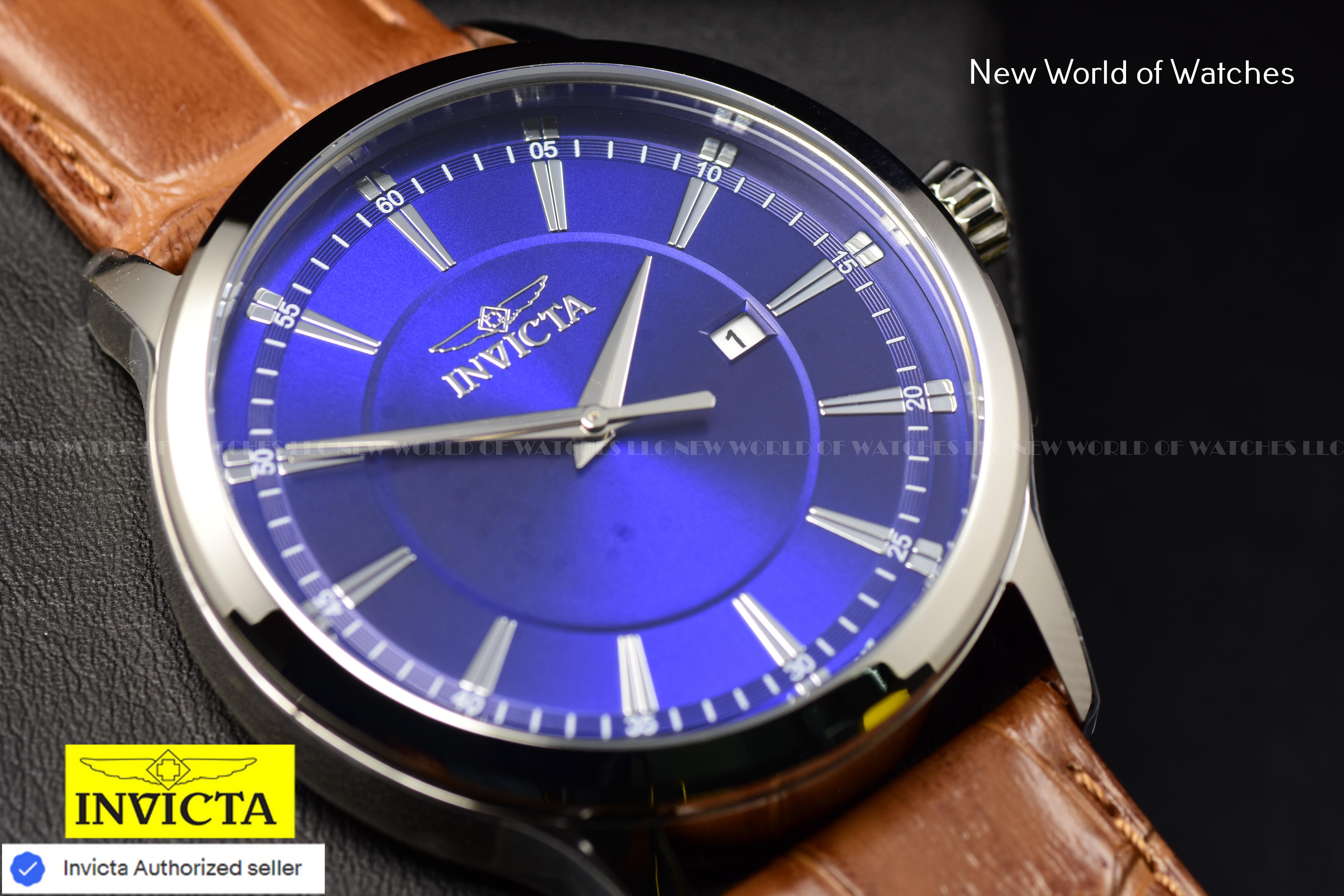 Invicta Men's CELESTIAL DARK BLUE Dial 43mm  BROWN Leather Quartz Watch