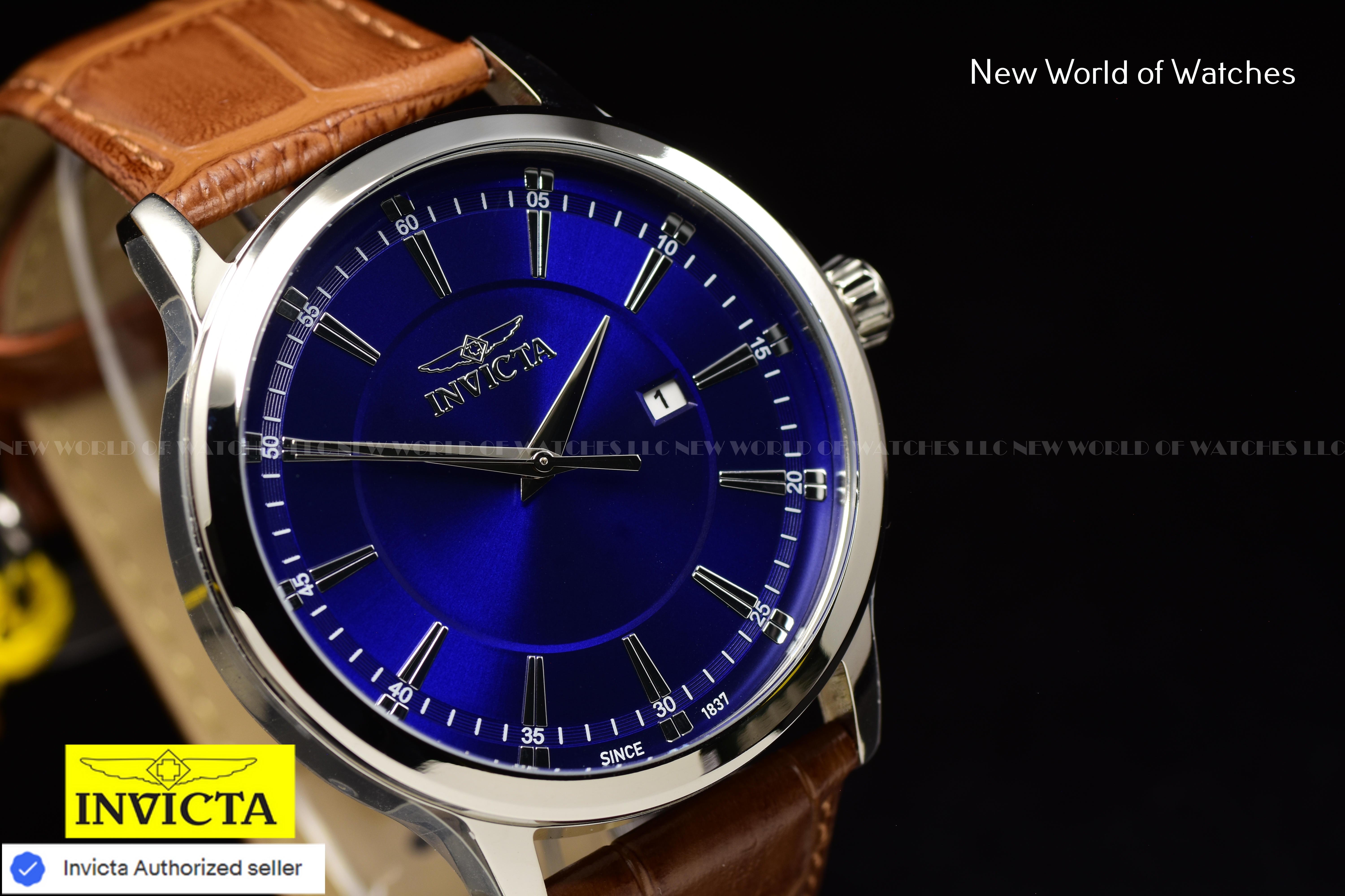 Invicta Men's CELESTIAL DARK BLUE Dial 43mm  BROWN Leather Quartz Watch