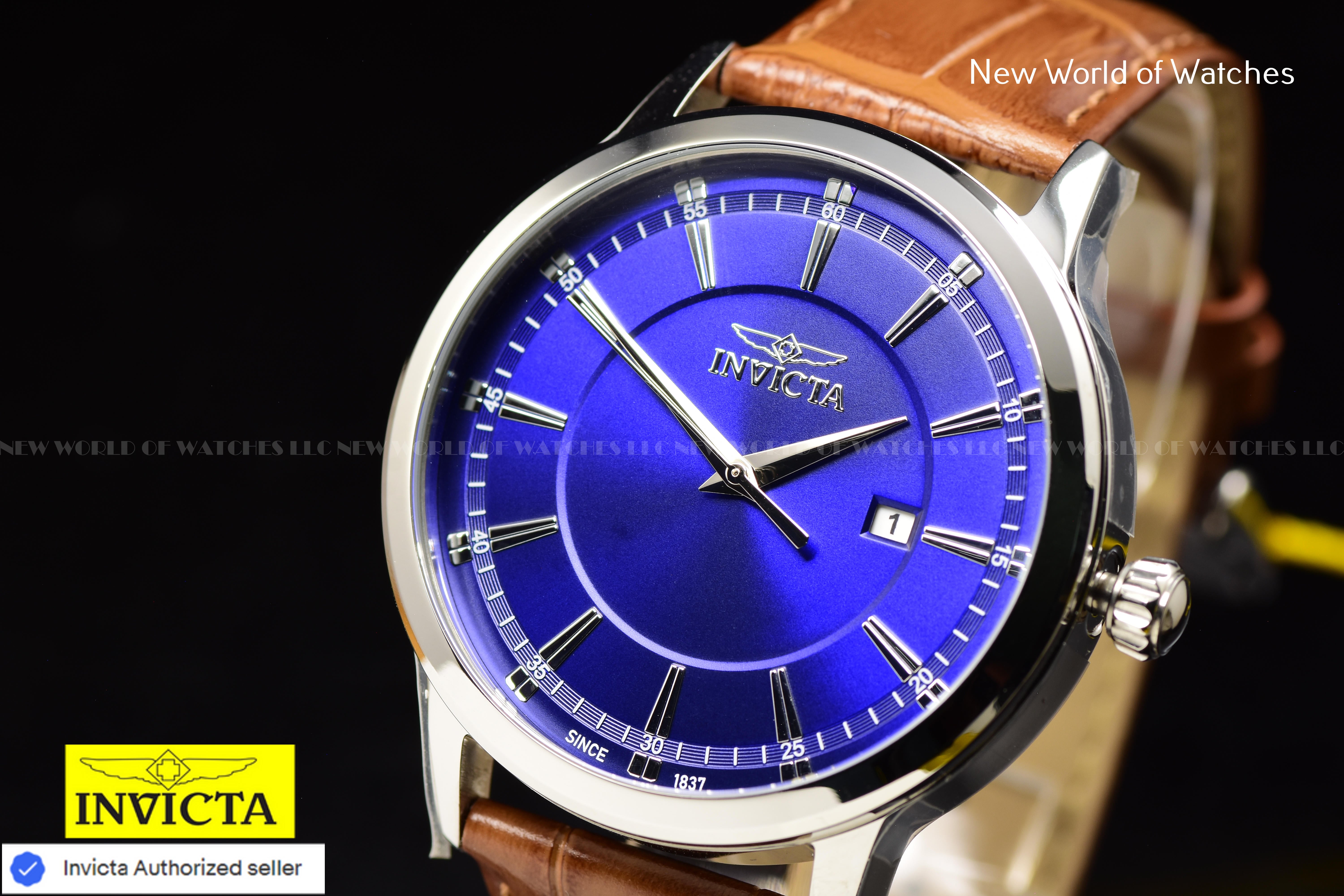 Invicta Men's CELESTIAL DARK BLUE Dial 43mm  BROWN Leather Quartz Watch