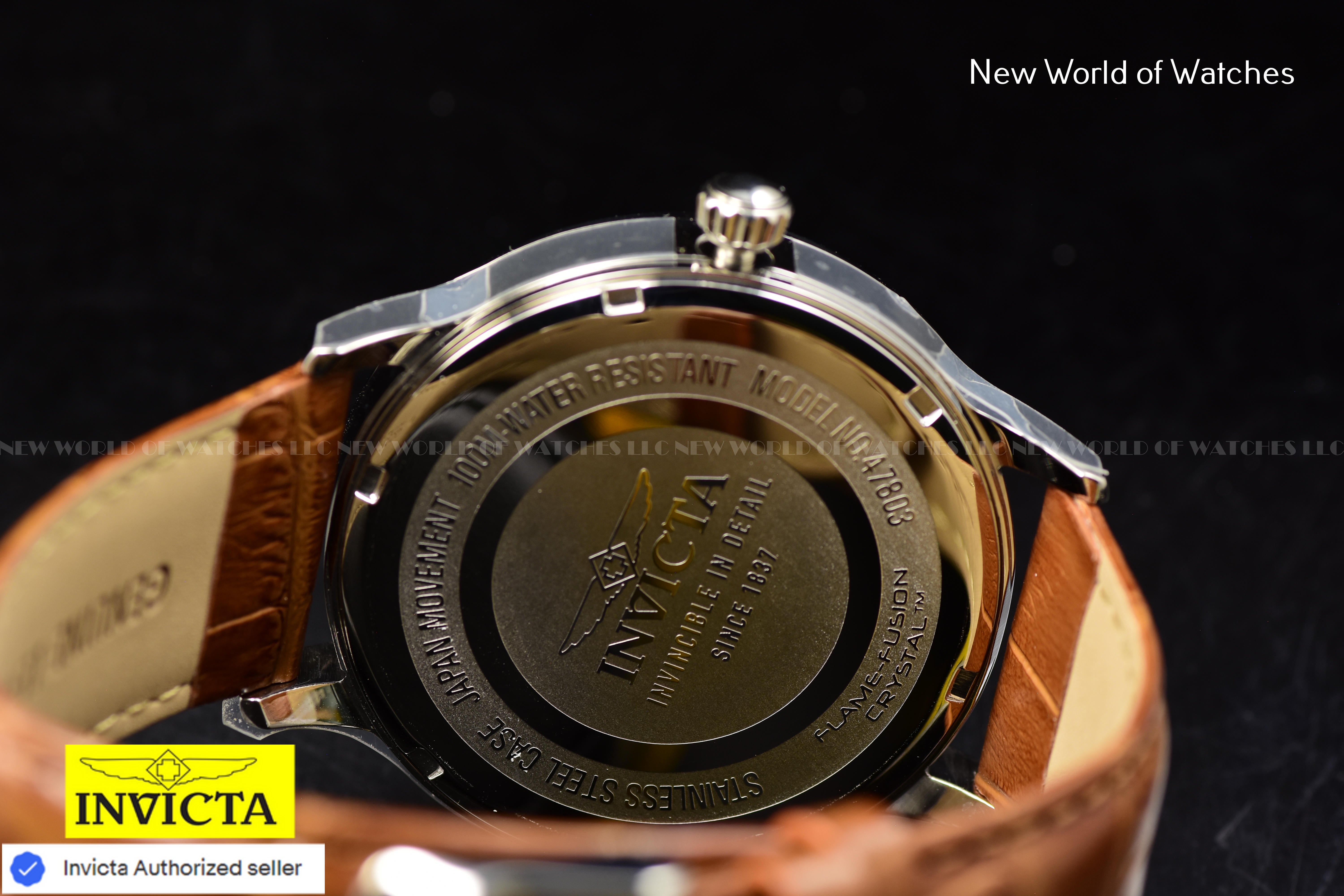 Invicta Men's CELESTIAL DARK BLUE Dial 43mm  BROWN Leather Quartz Watch