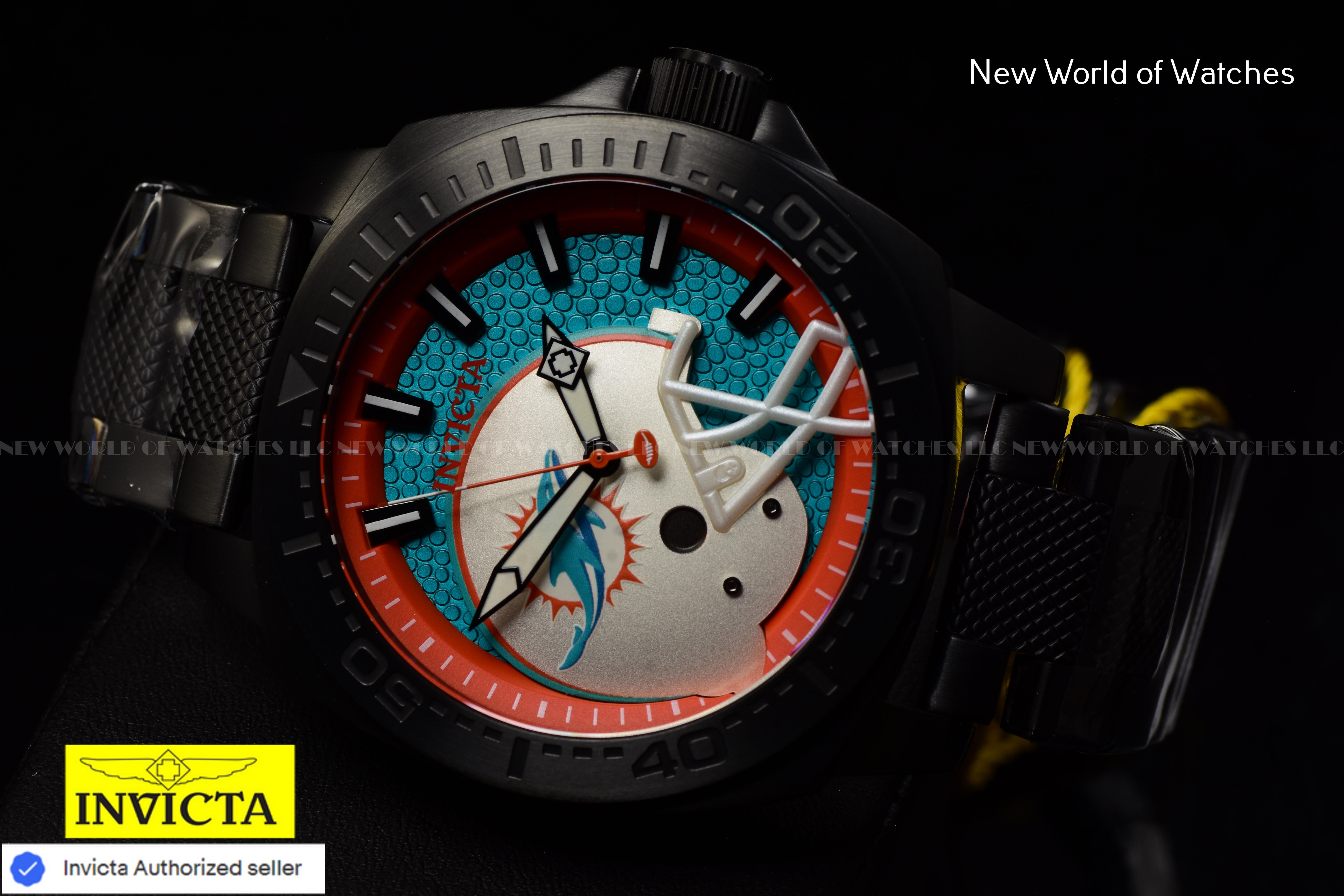 Invicta Men's NFL Miami Dolphins 46mm Light Blue Dial Black Band Quartz Watch