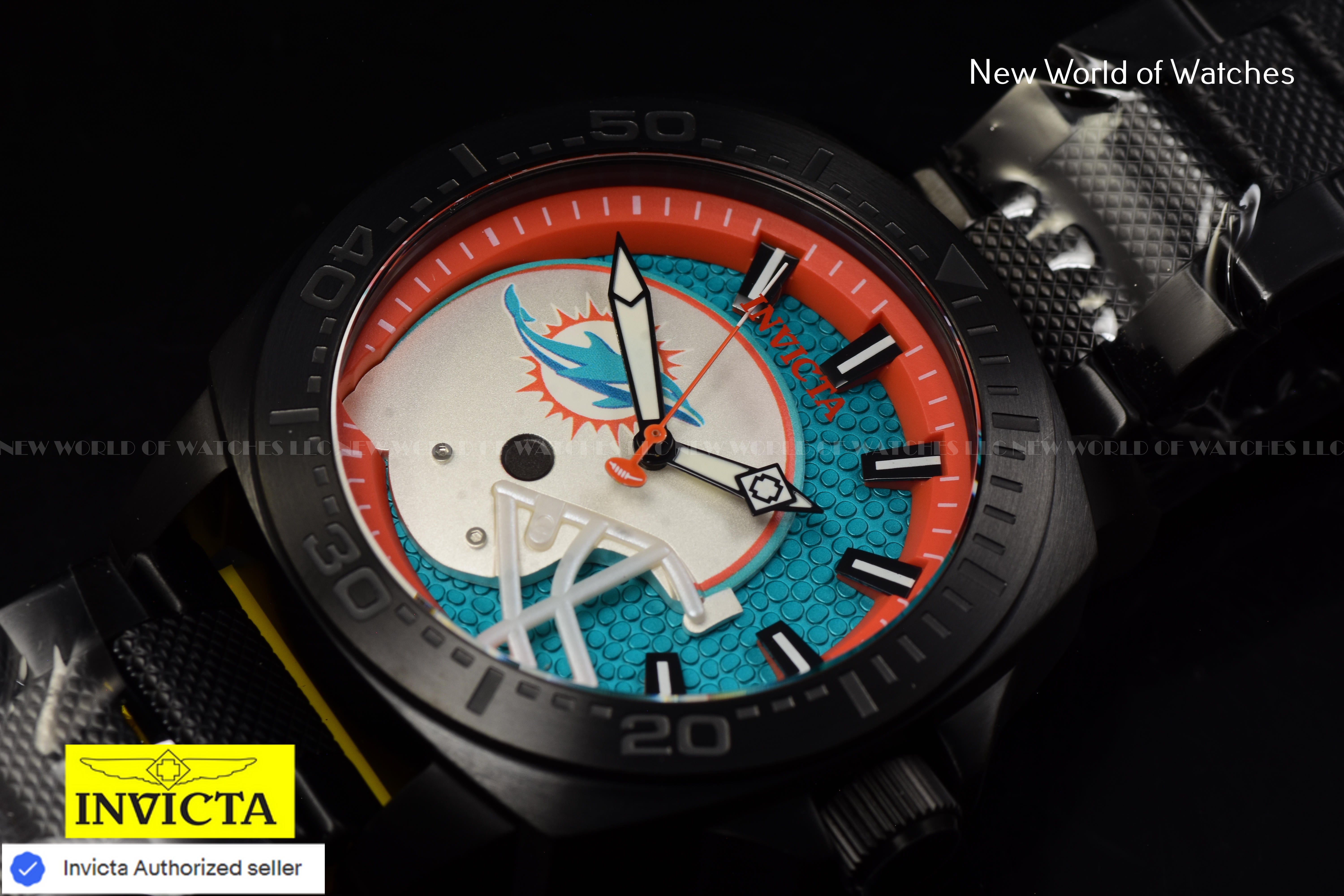 Invicta Men's NFL Miami Dolphins 46mm Light Blue Dial Black Band Quartz Watch