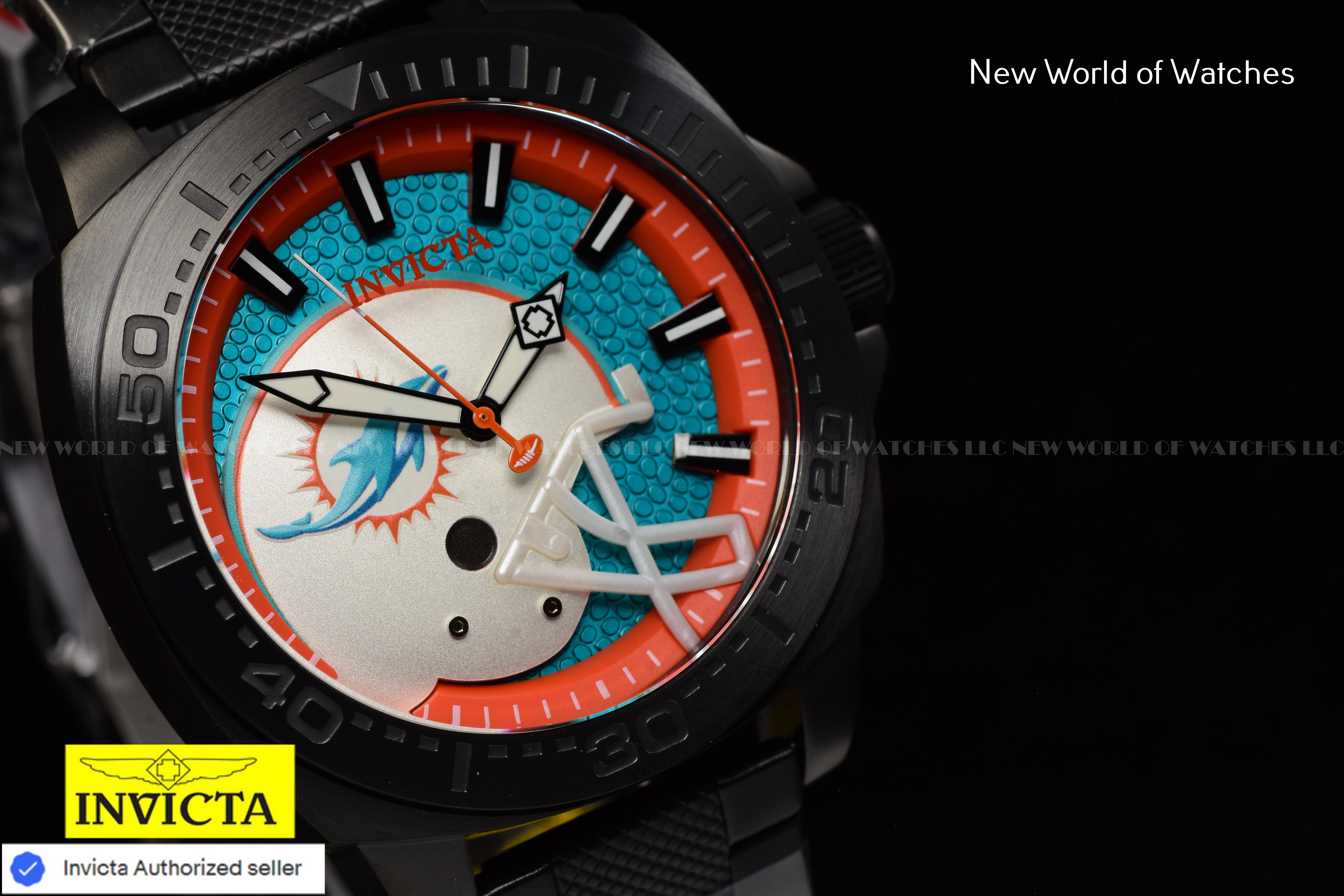 Invicta Men's NFL Miami Dolphins 46mm Light Blue Dial Black Band Quartz Watch