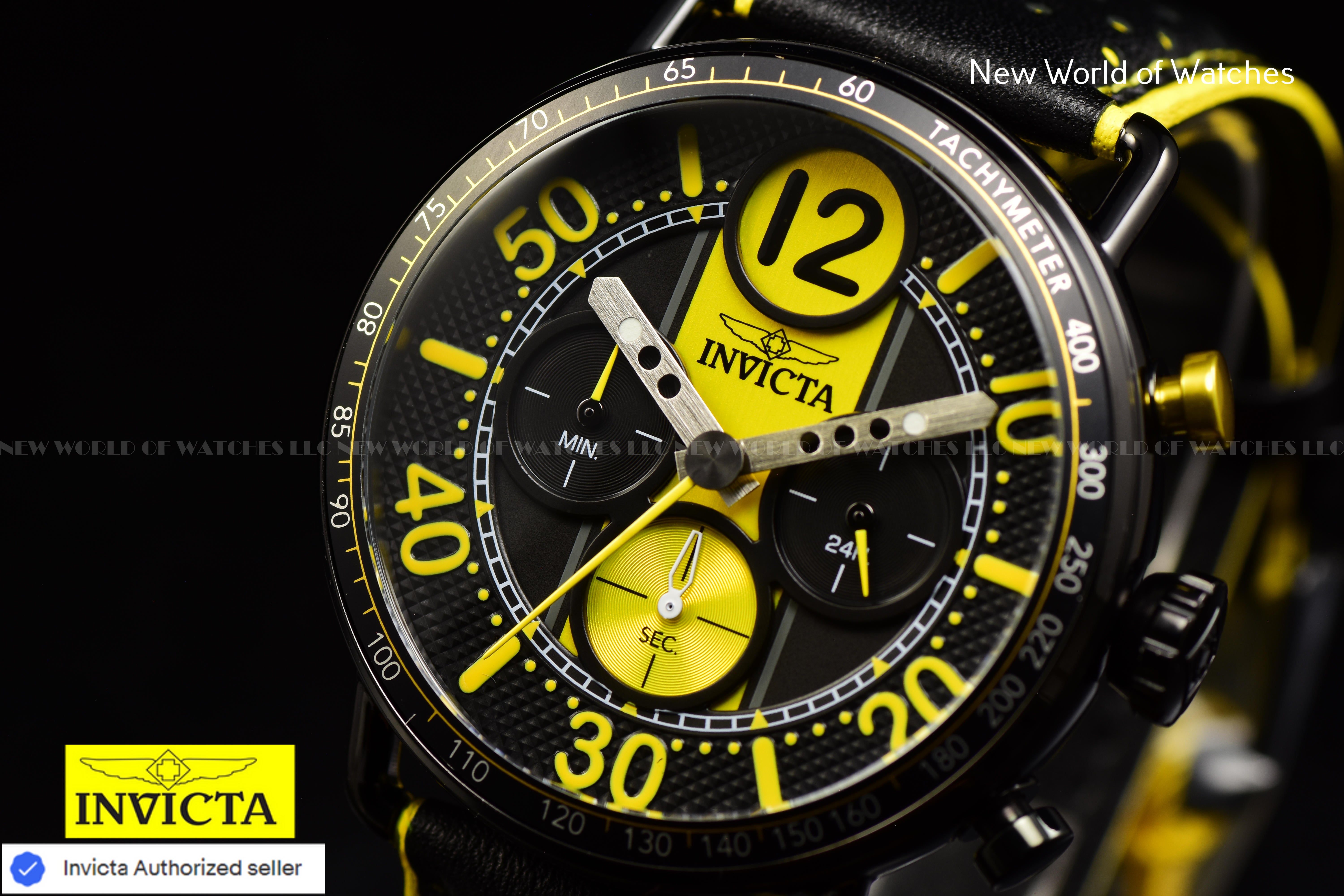 Invicta Men Invicta Racing 44mm Yellow Black Quartz Japan Genuine Leather Watch