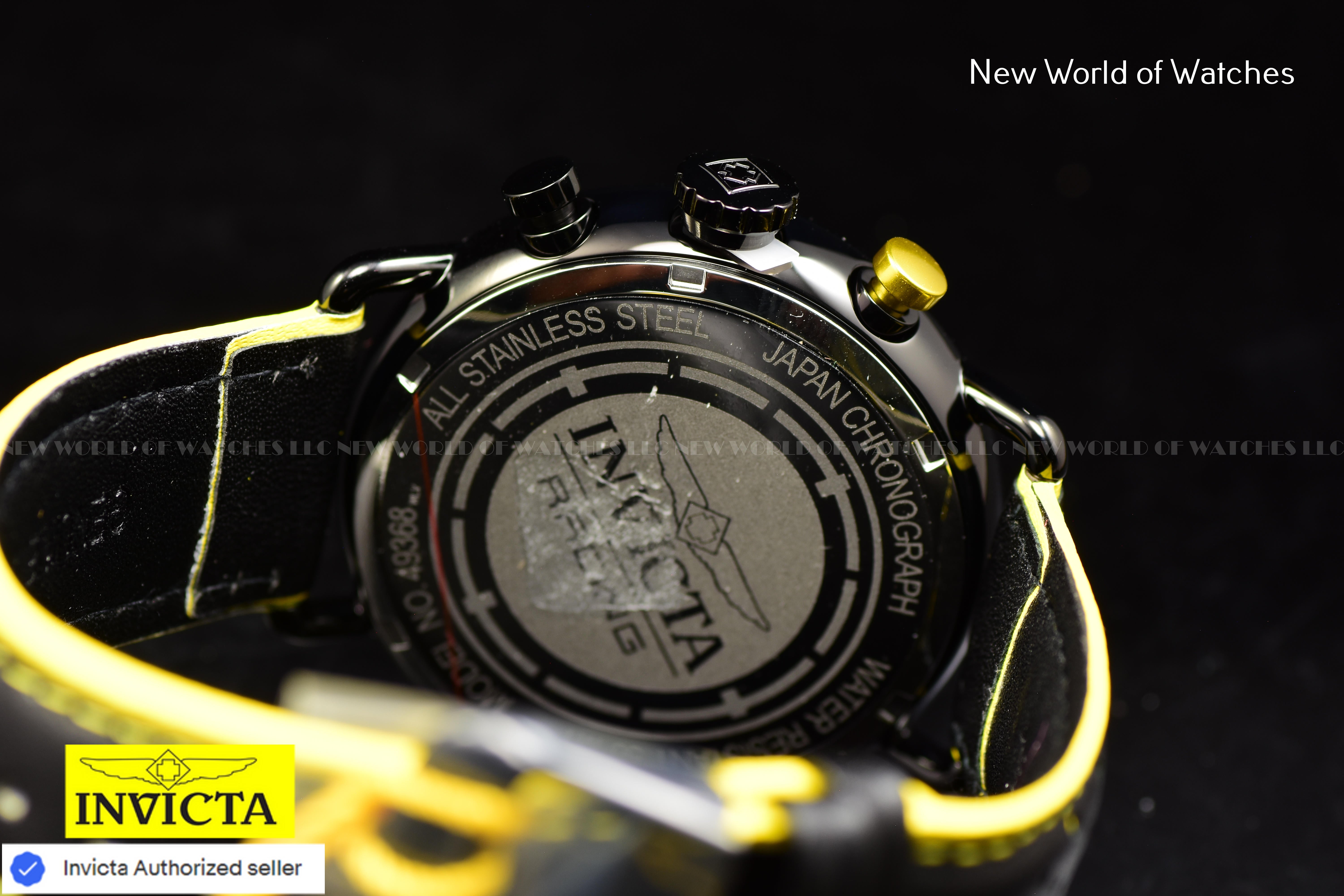 Invicta Men Invicta Racing 44mm Yellow Black Quartz Japan Genuine Leather Watch