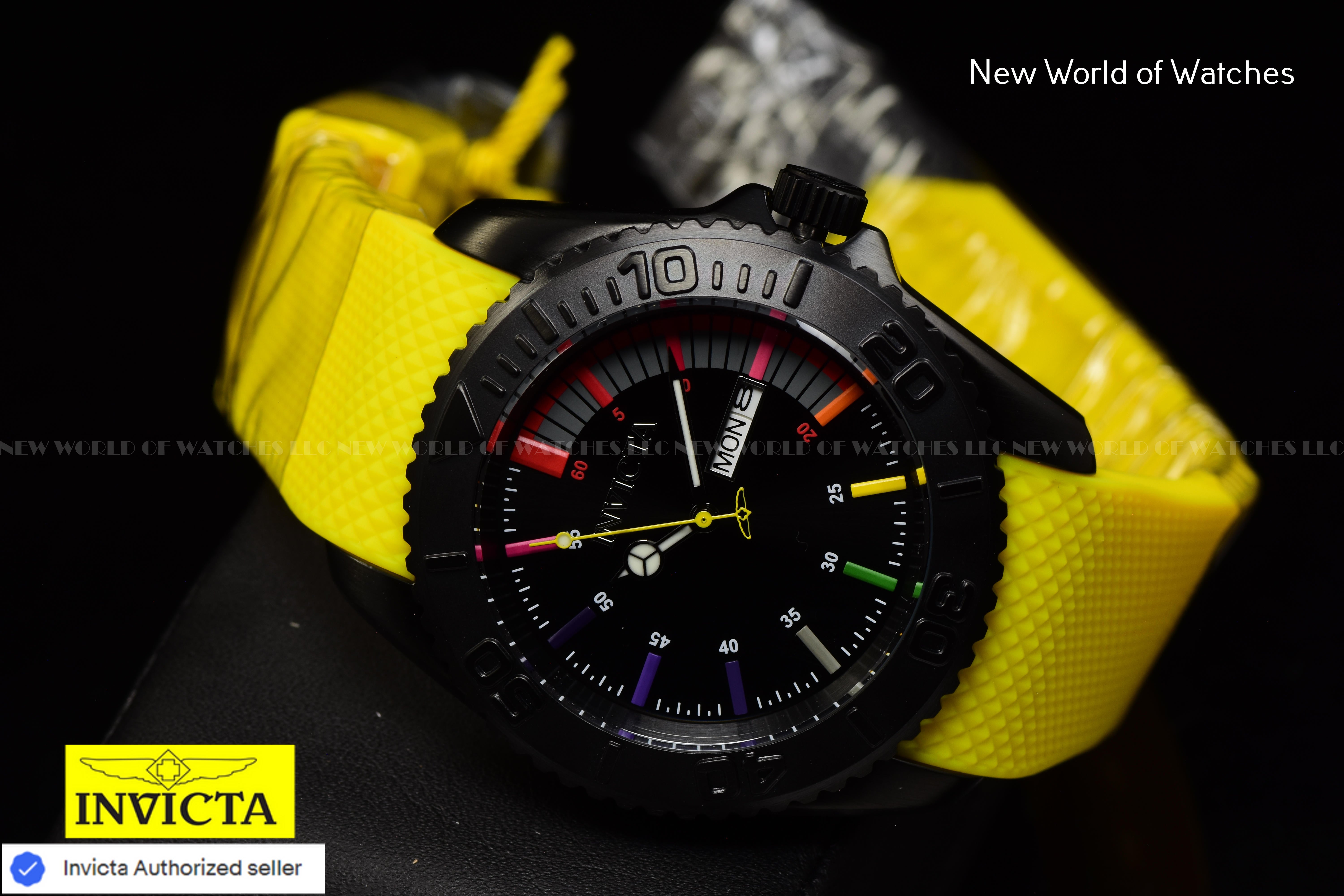 Invicta Men's PRO DIVER 44mm Black Dial Yellow Silicone Band Quartz Watch