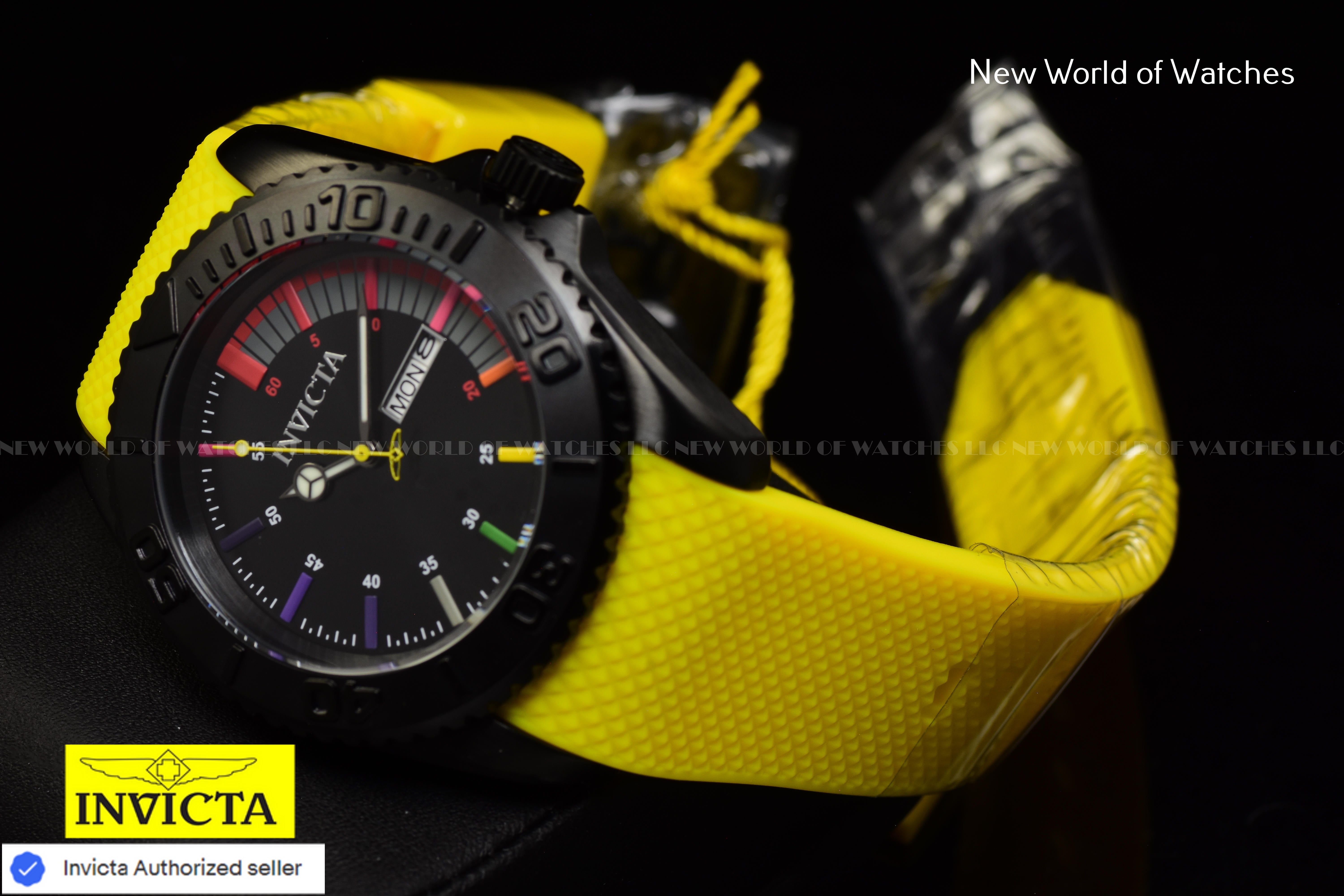 Invicta Men's PRO DIVER 44mm Black Dial Yellow Silicone Band Quartz Watch