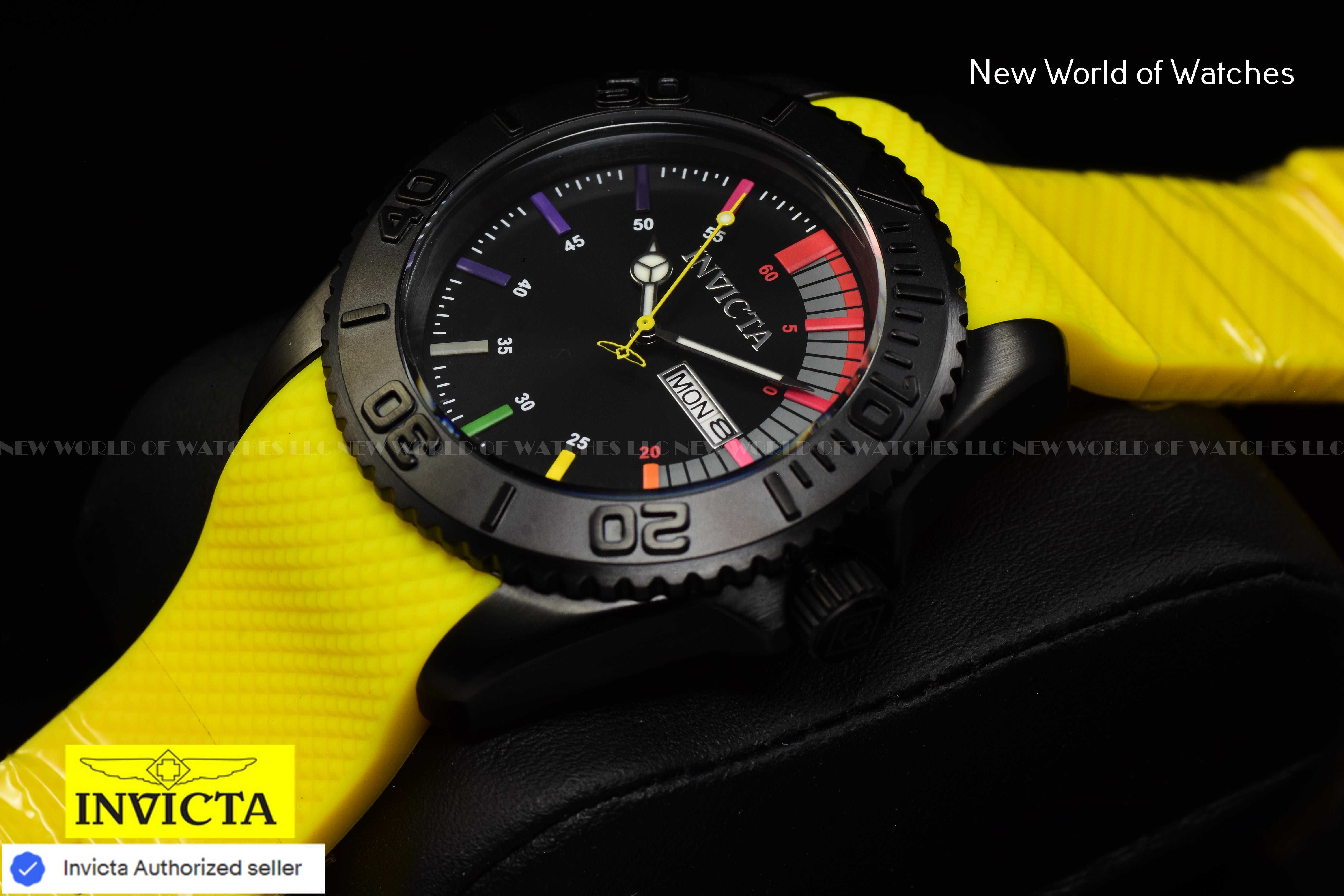 Invicta Men's PRO DIVER 44mm Black Dial Yellow Silicone Band Quartz Watch