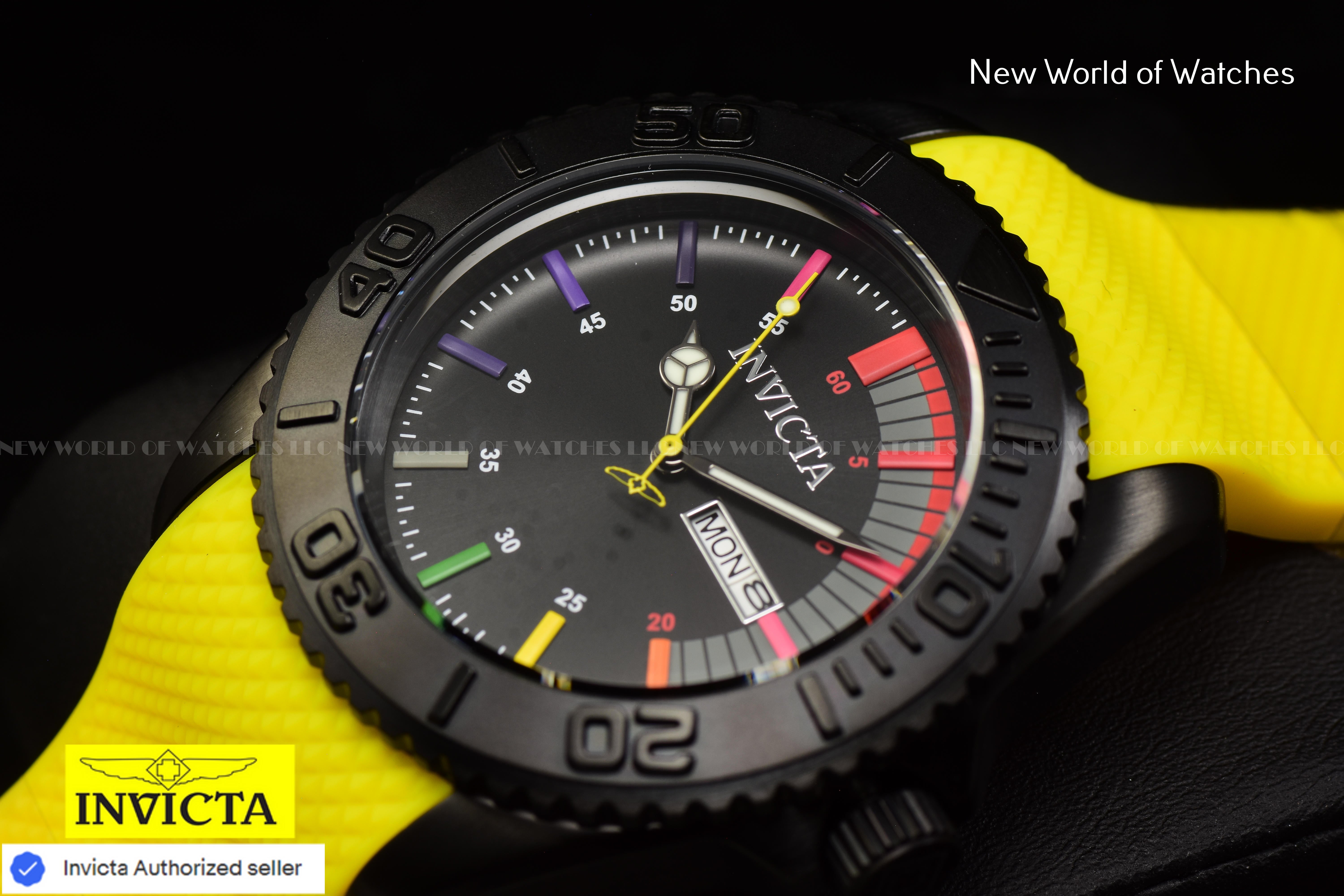 Invicta Men's PRO DIVER 44mm Black Dial Yellow Silicone Band Quartz Watch