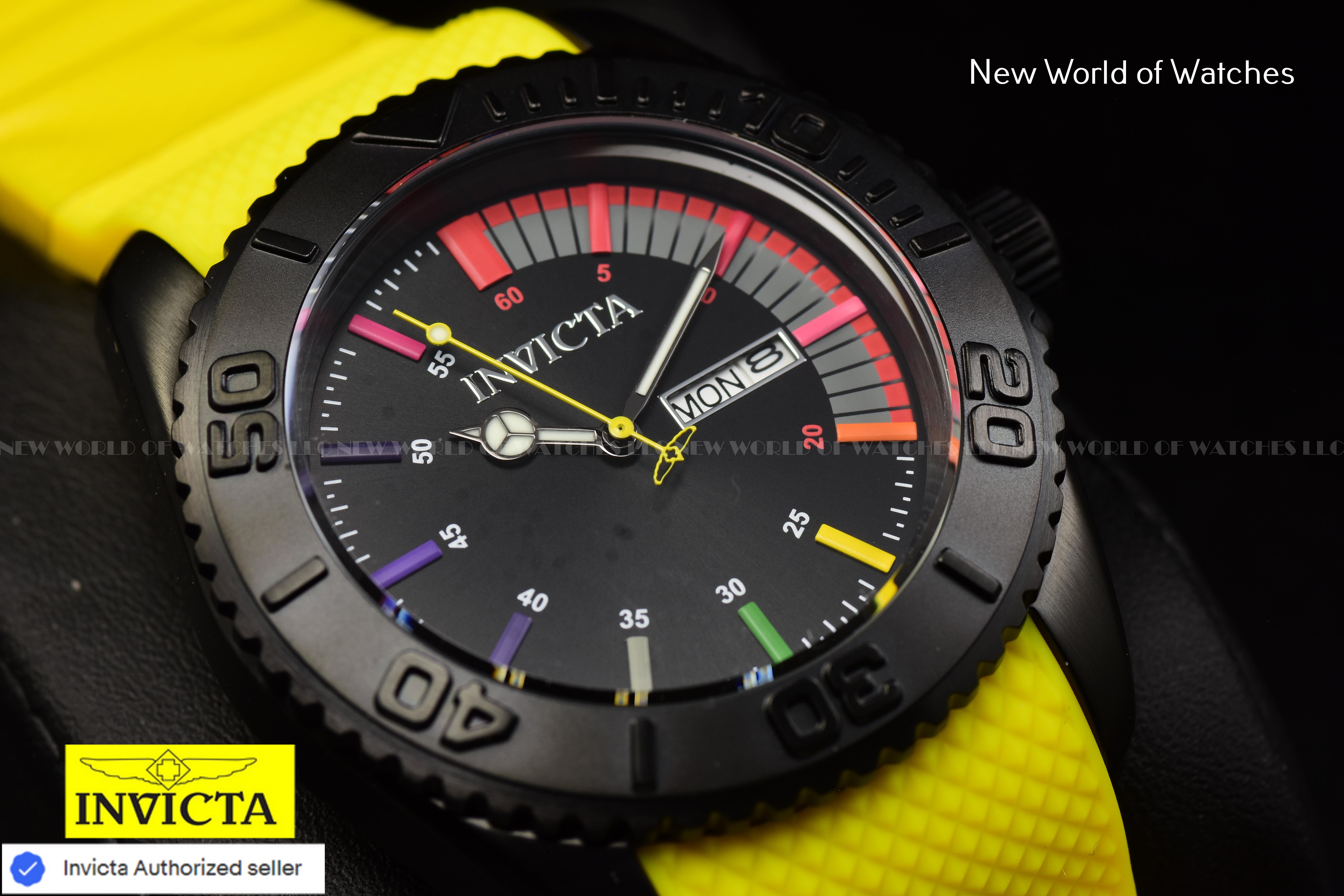 Invicta Men's PRO DIVER 44mm Black Dial Yellow Silicone Band Quartz Watch