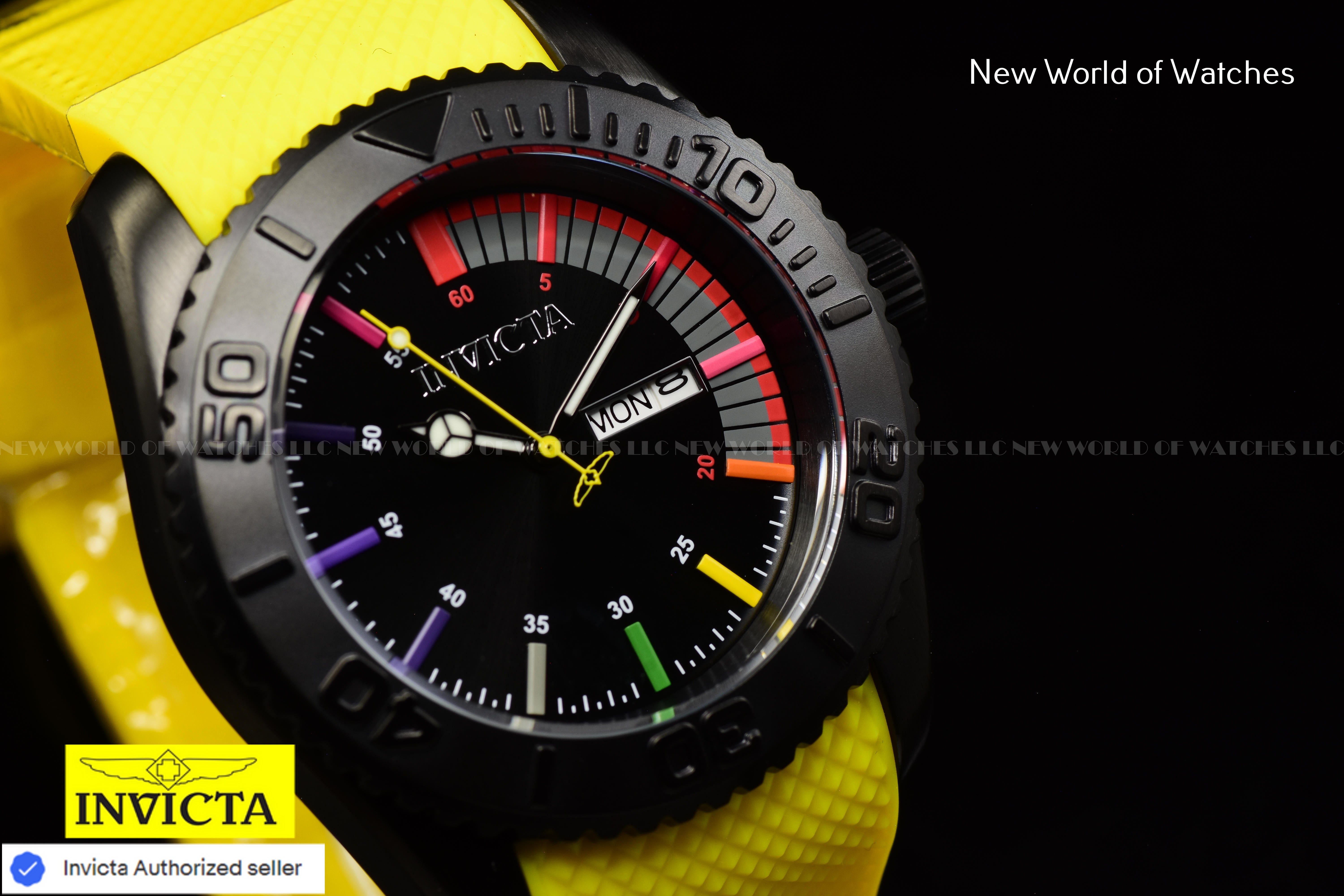 Invicta Men's PRO DIVER 44mm Black Dial Yellow Silicone Band Quartz Watch