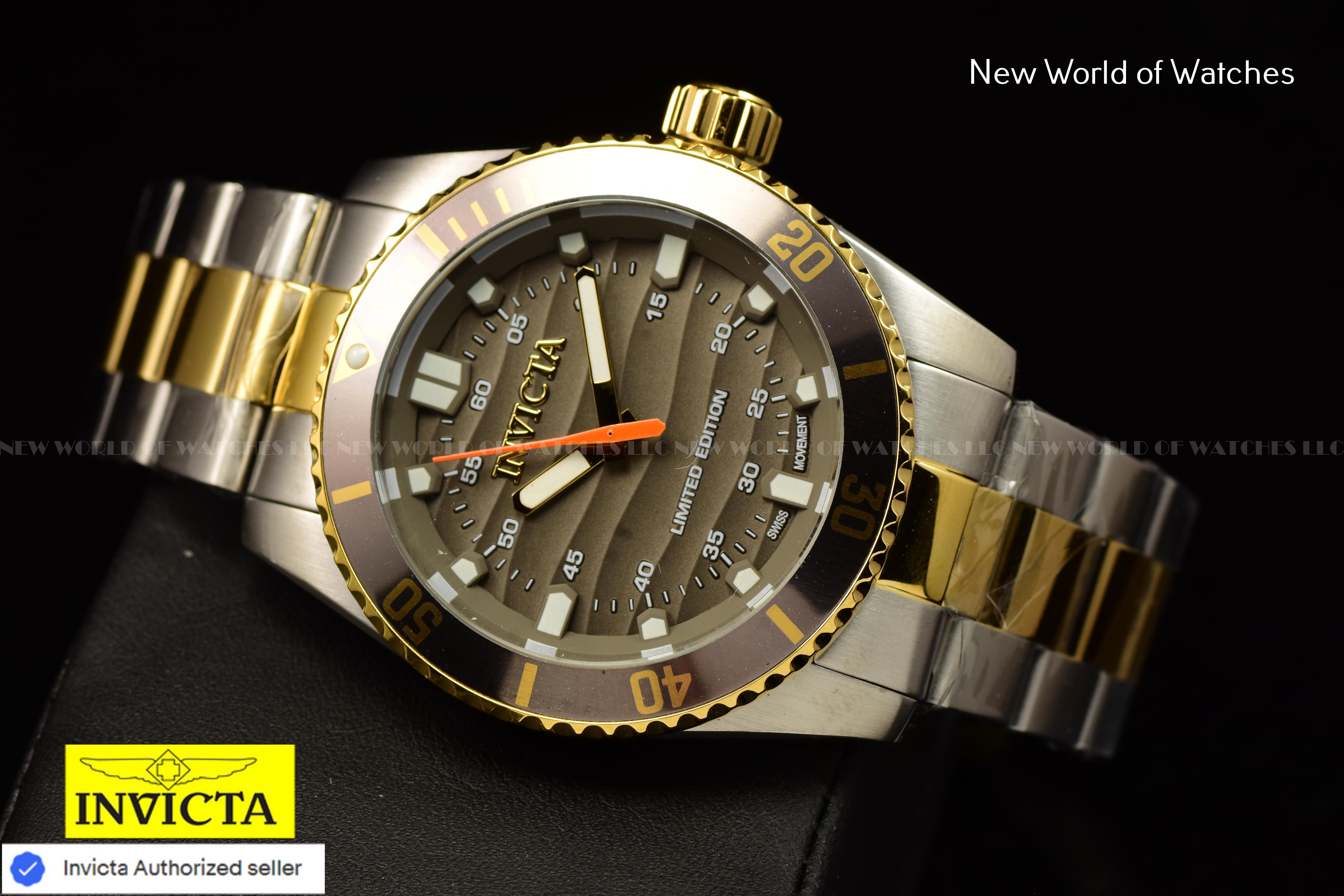 Invicta Men's Pro Diver 42mm DARK BROWN Dial Quartz Two Tone Swiss Watch