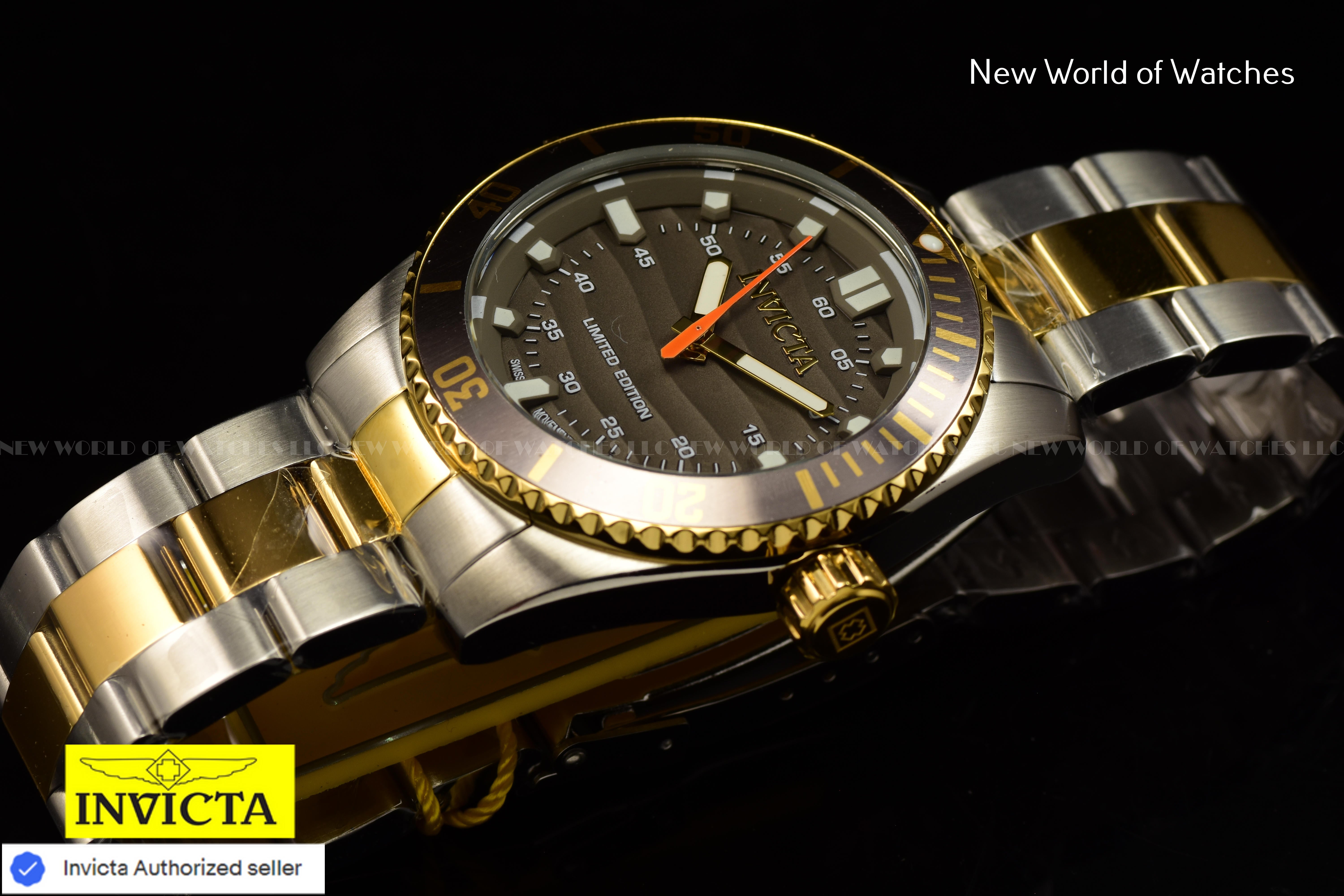 Invicta Men's Pro Diver 42mm DARK BROWN Dial Quartz Two Tone Swiss Watch