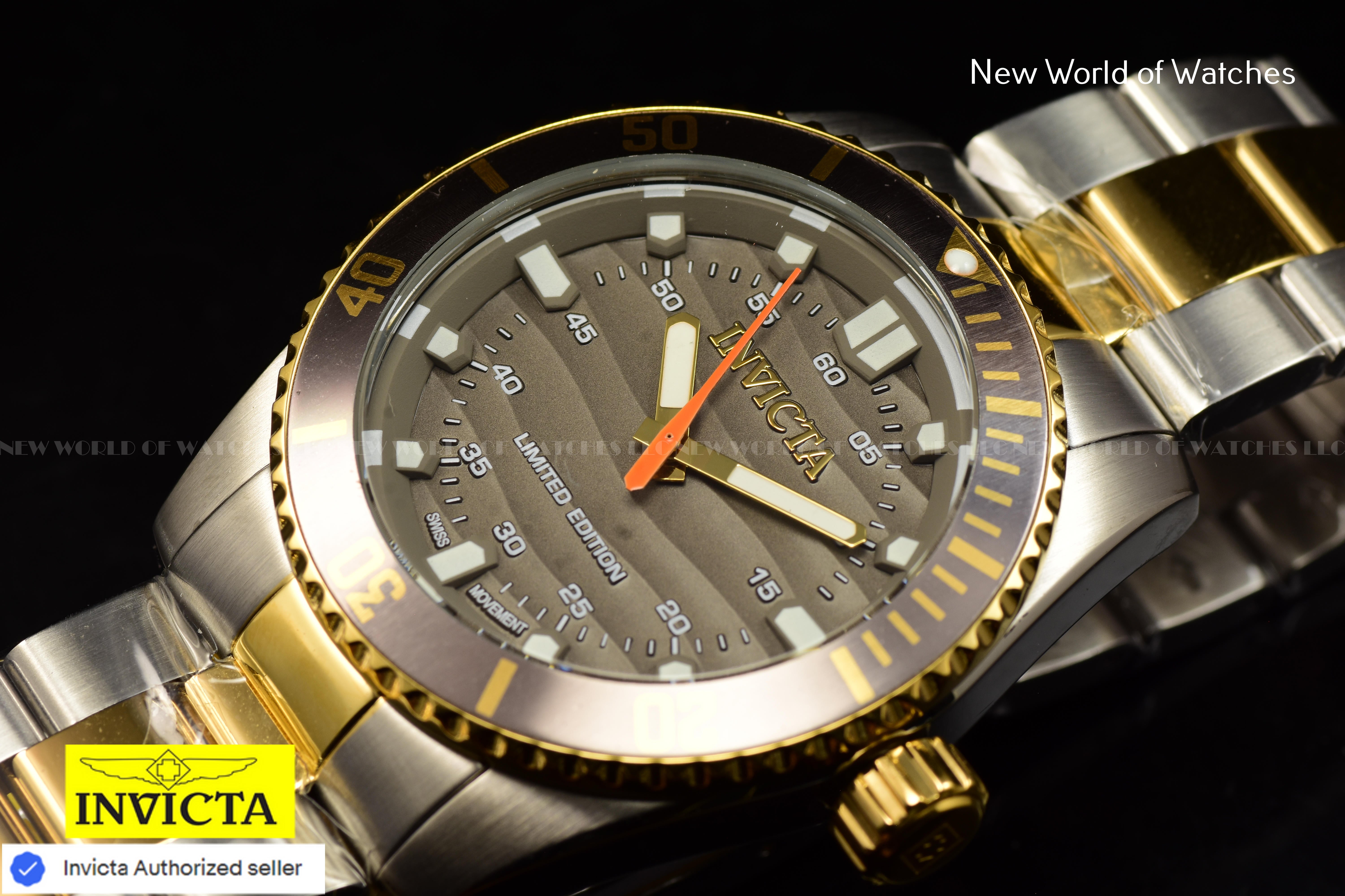 Invicta Men's Pro Diver 42mm DARK BROWN Dial Quartz Two Tone Swiss Watch