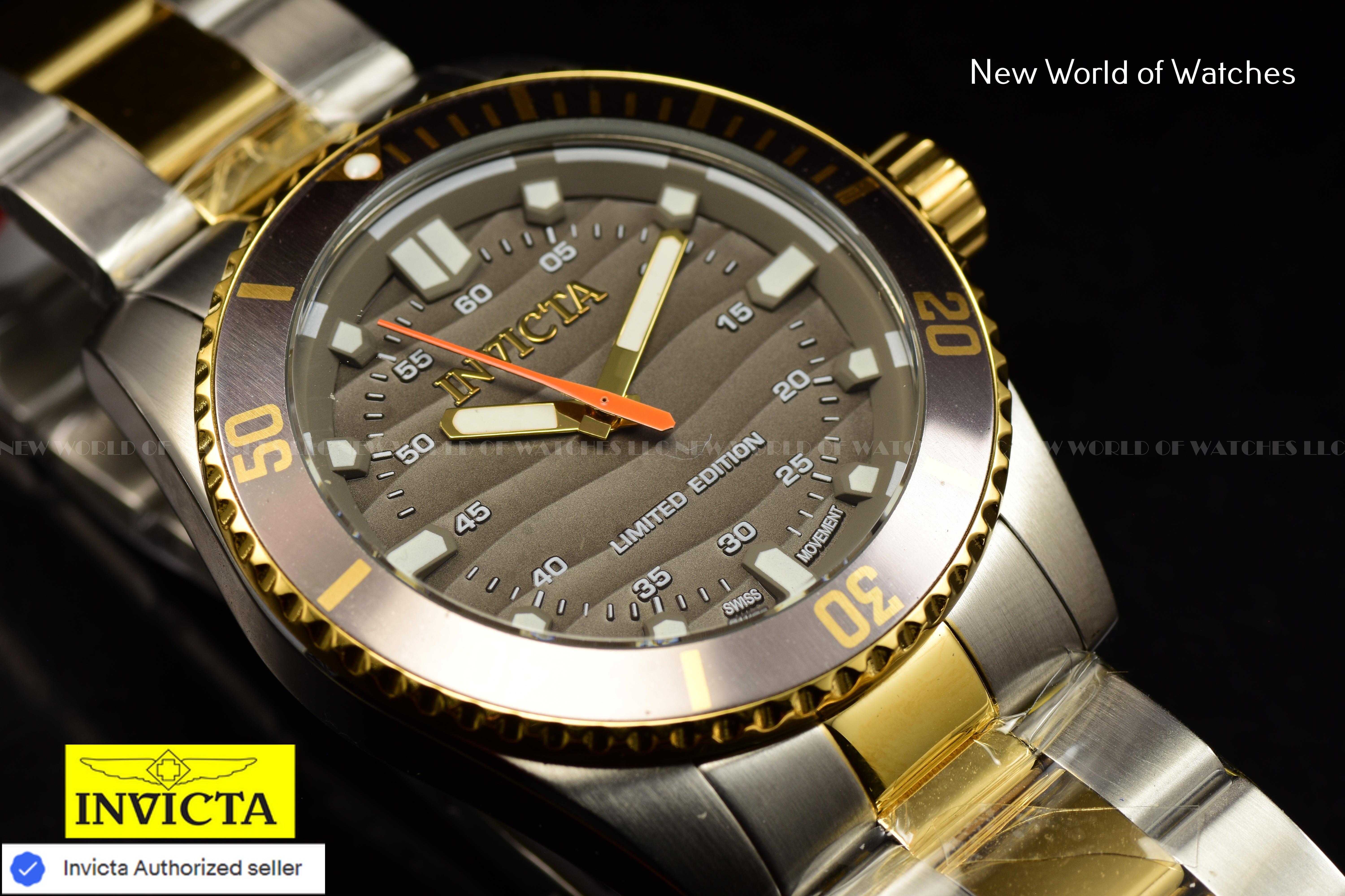 Invicta Men's Pro Diver 42mm DARK BROWN Dial Quartz Two Tone Swiss Watch