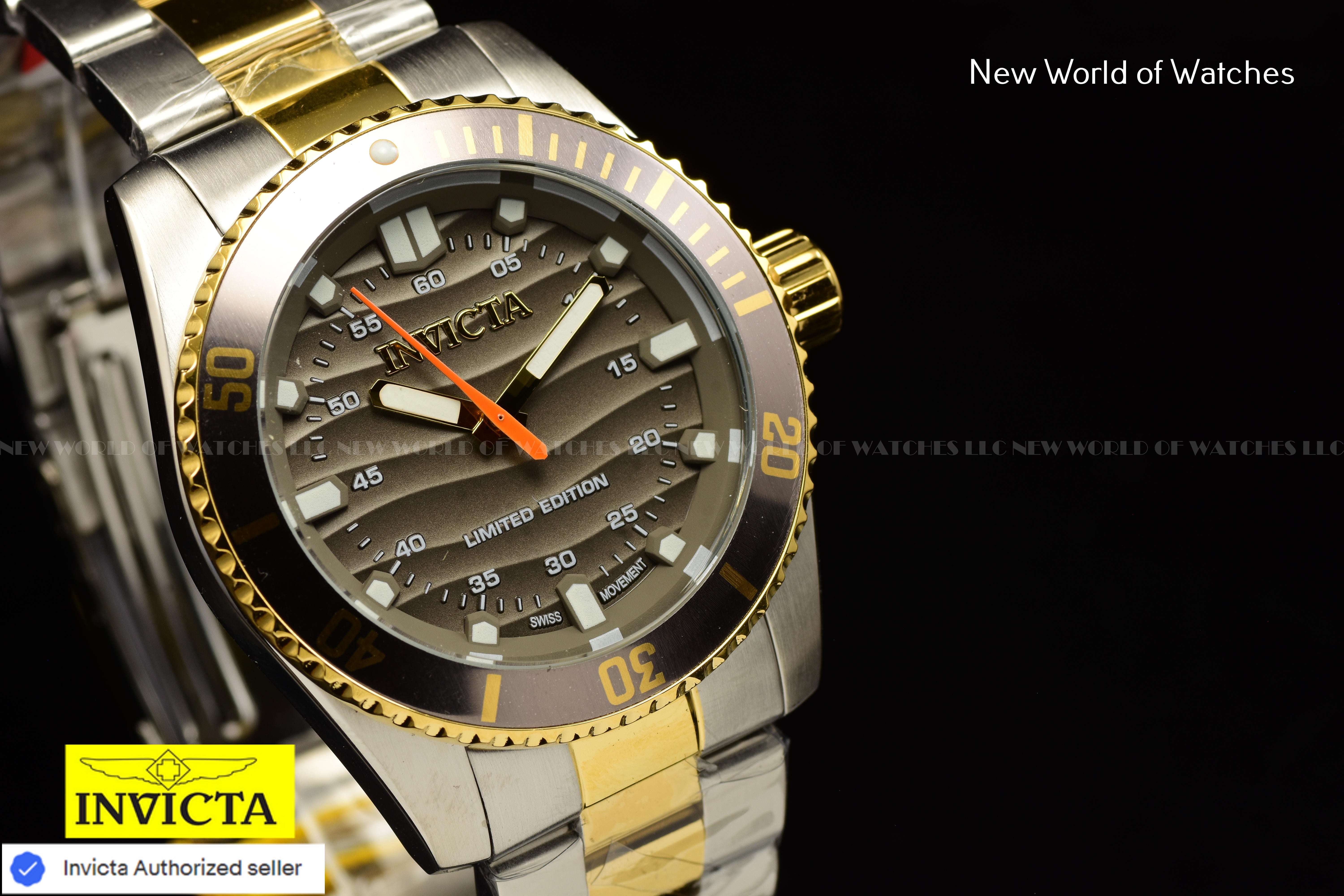 Invicta Men's Pro Diver 42mm DARK BROWN Dial Quartz Two Tone Swiss Watch