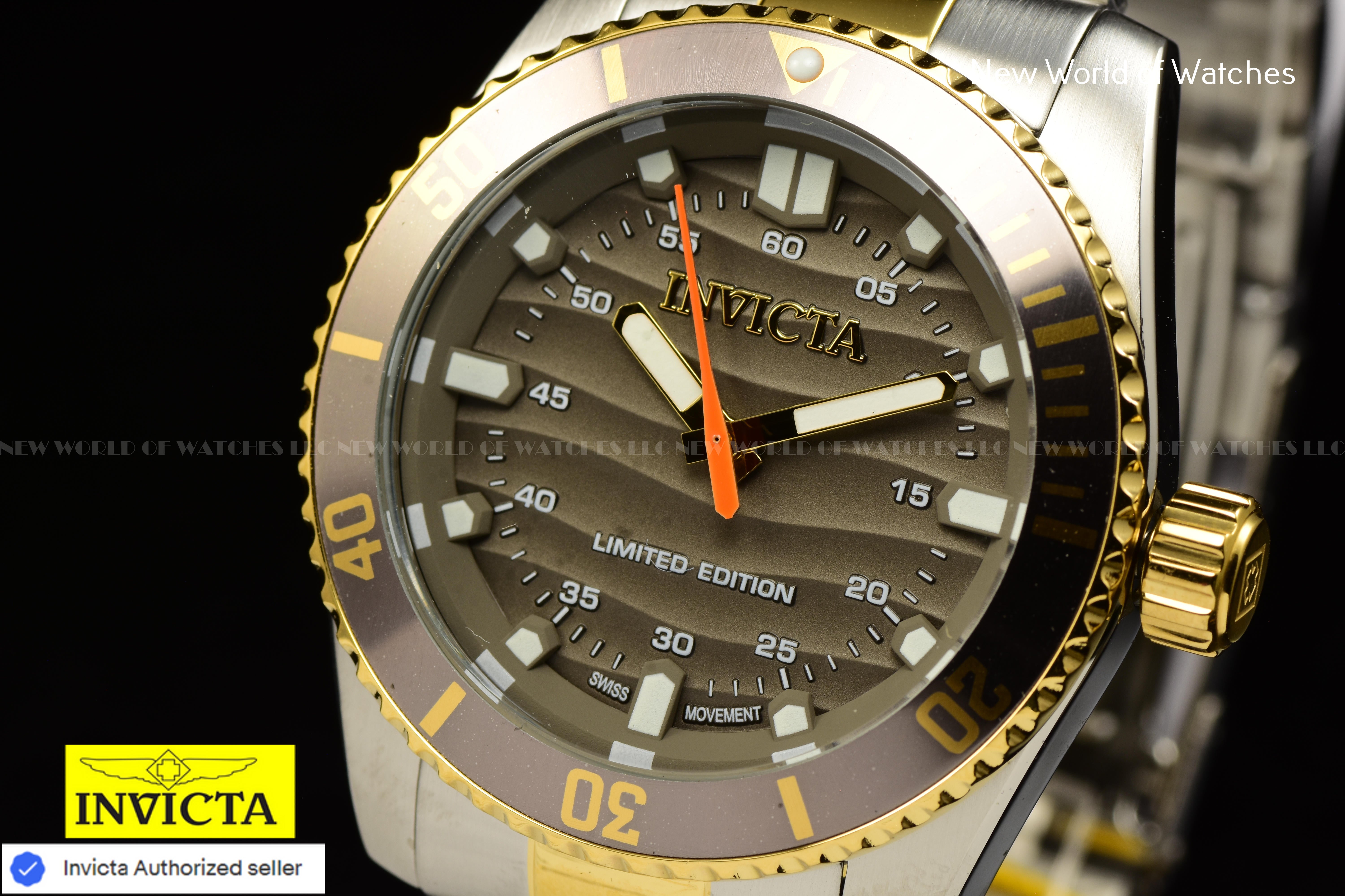 Invicta Men's Pro Diver 42mm DARK BROWN Dial Quartz Two Tone Swiss Watch