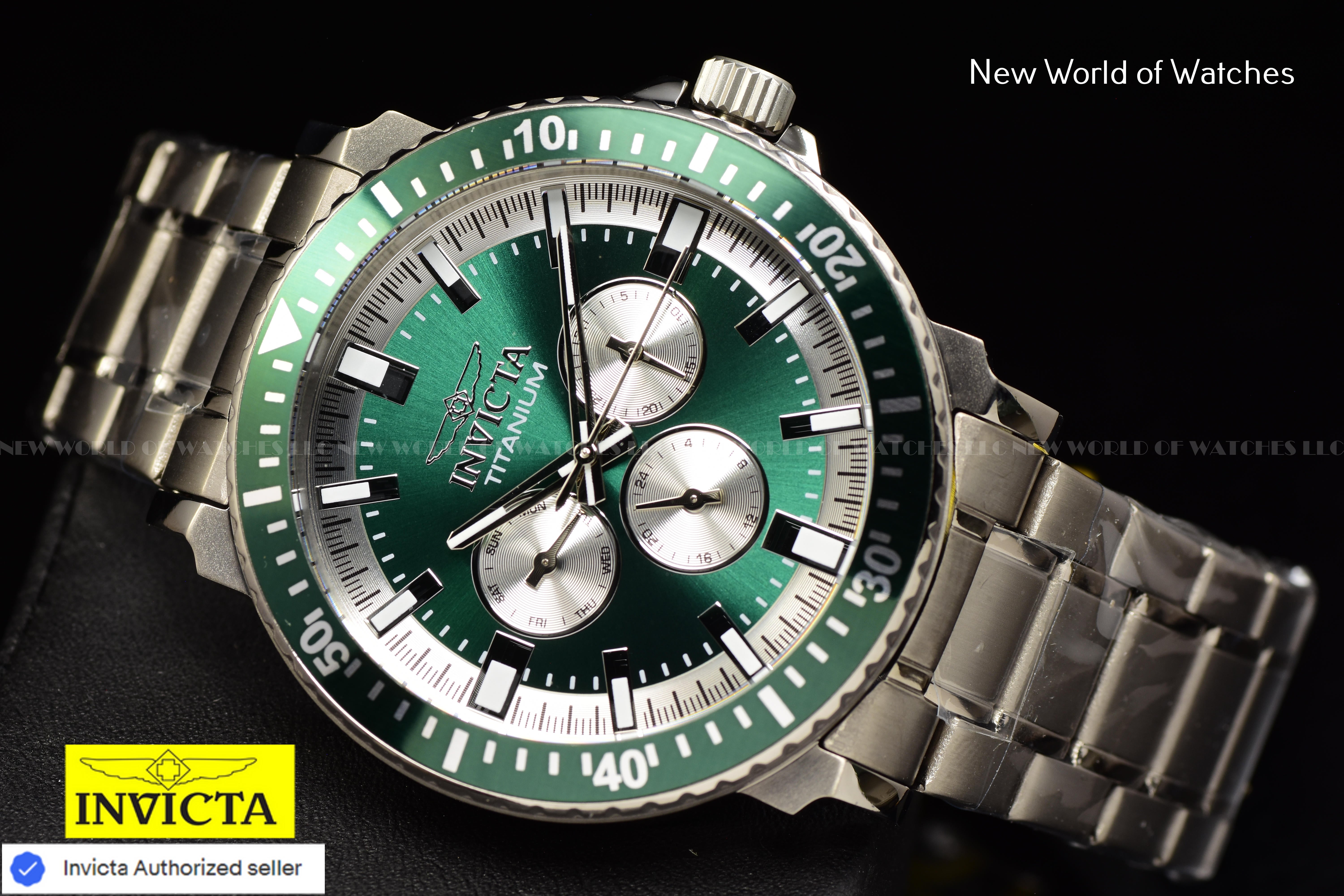 Invicta TI-22 Solid Titanium 44mm Green Dial Stainless Steel Men's Quartz Watch