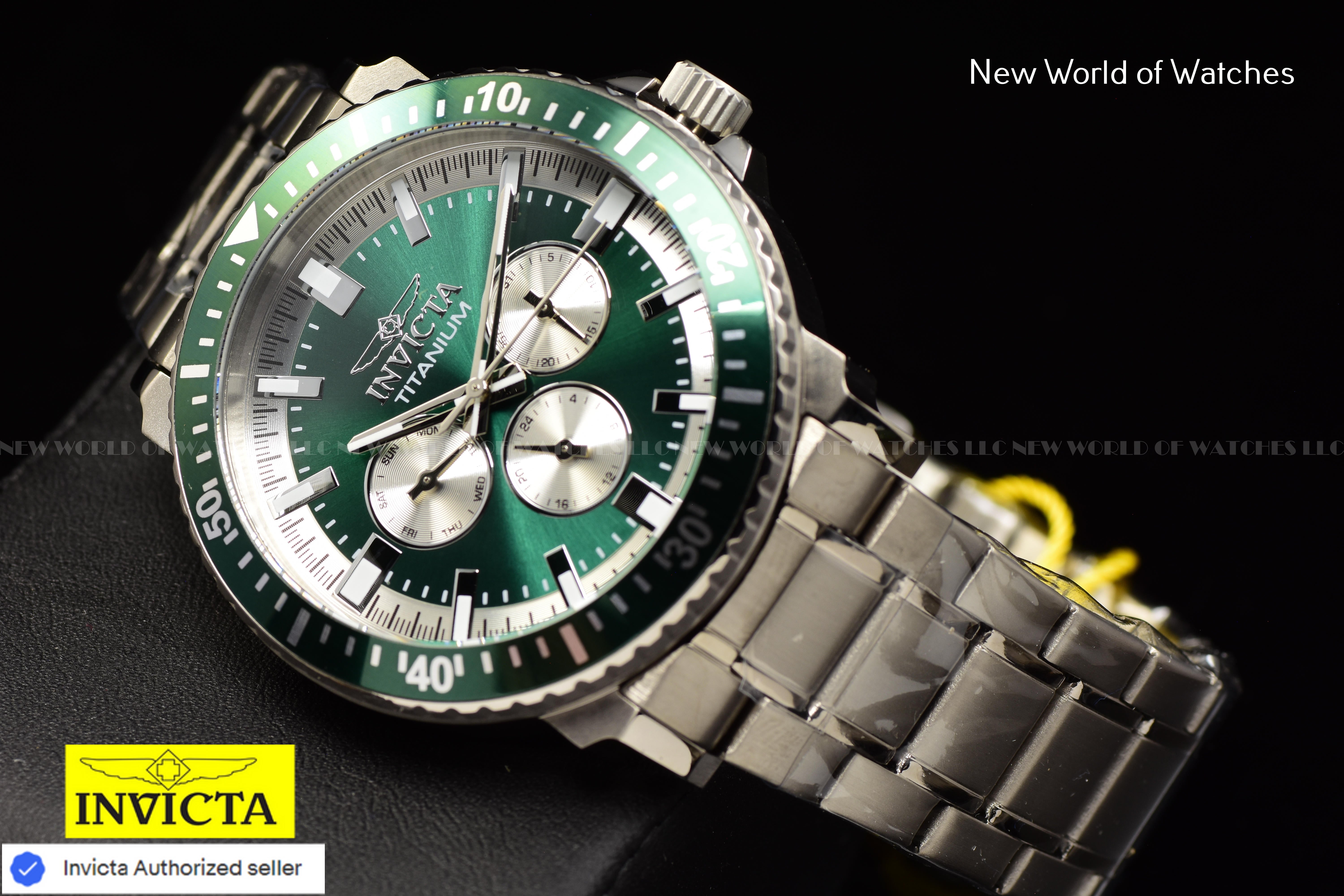Invicta TI-22 Solid Titanium 44mm Green Dial Stainless Steel Men's Quartz Watch