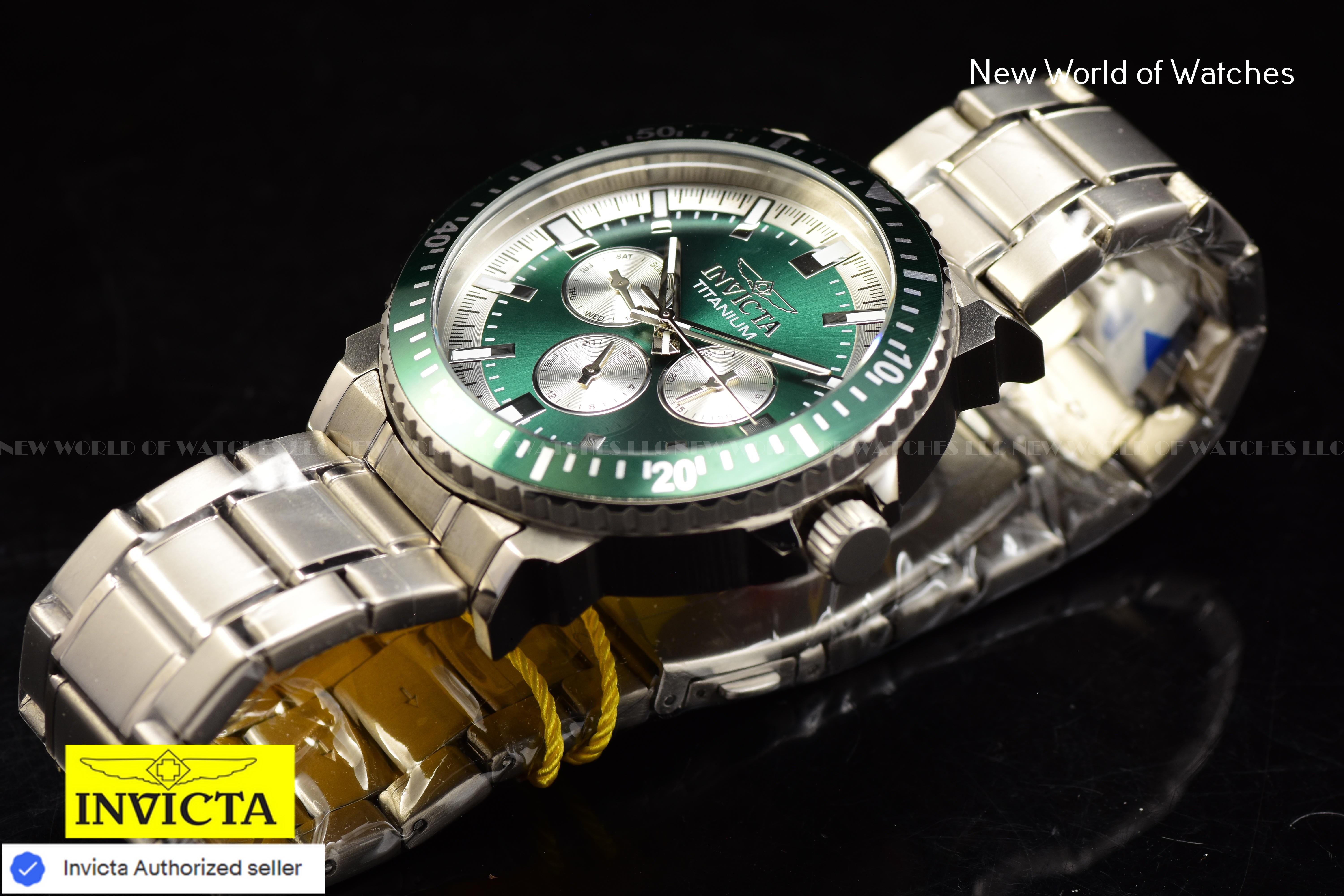 Invicta TI-22 Solid Titanium 44mm Green Dial Stainless Steel Men's Quartz Watch