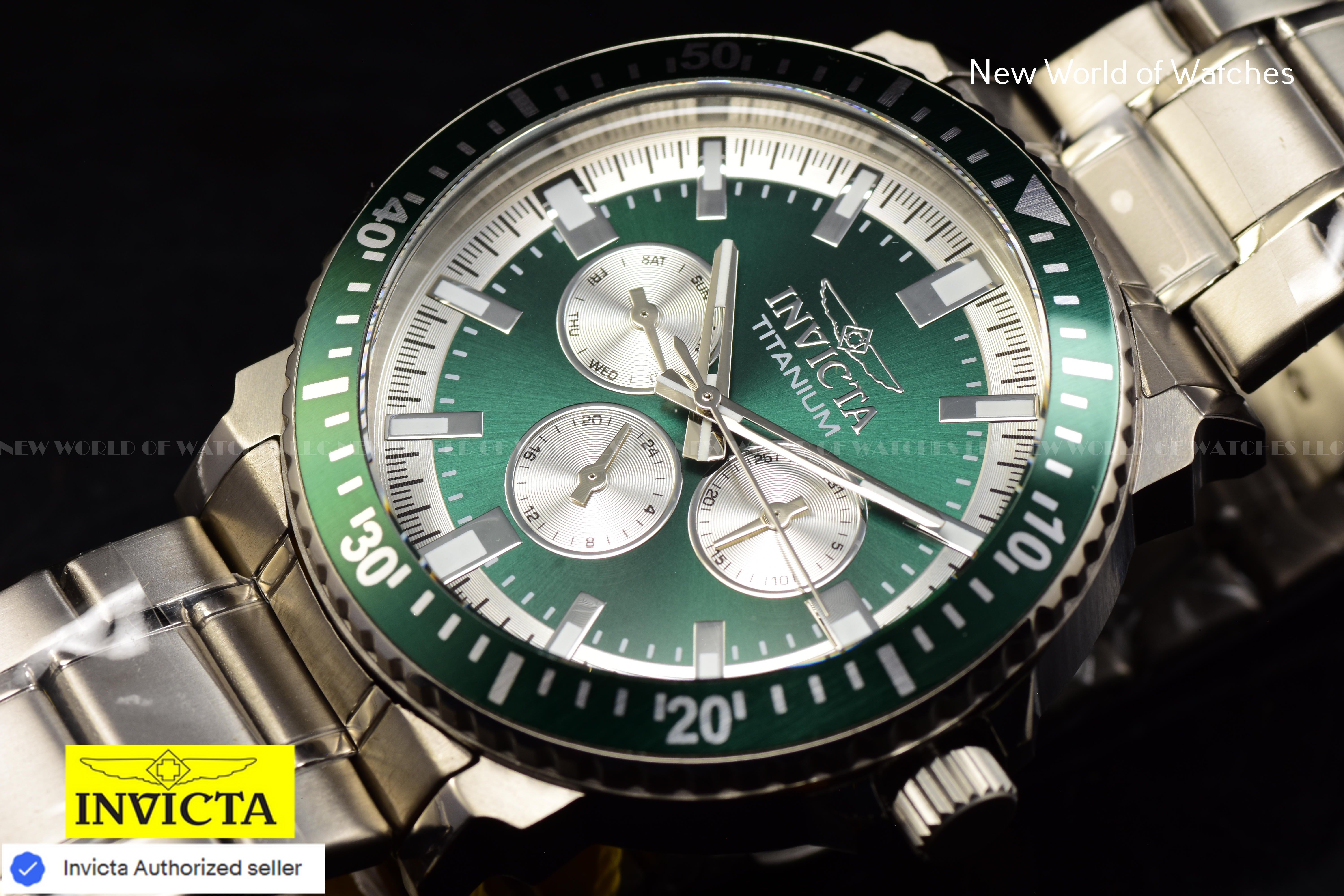 Invicta TI-22 Solid Titanium 44mm Green Dial Stainless Steel Men's Quartz Watch