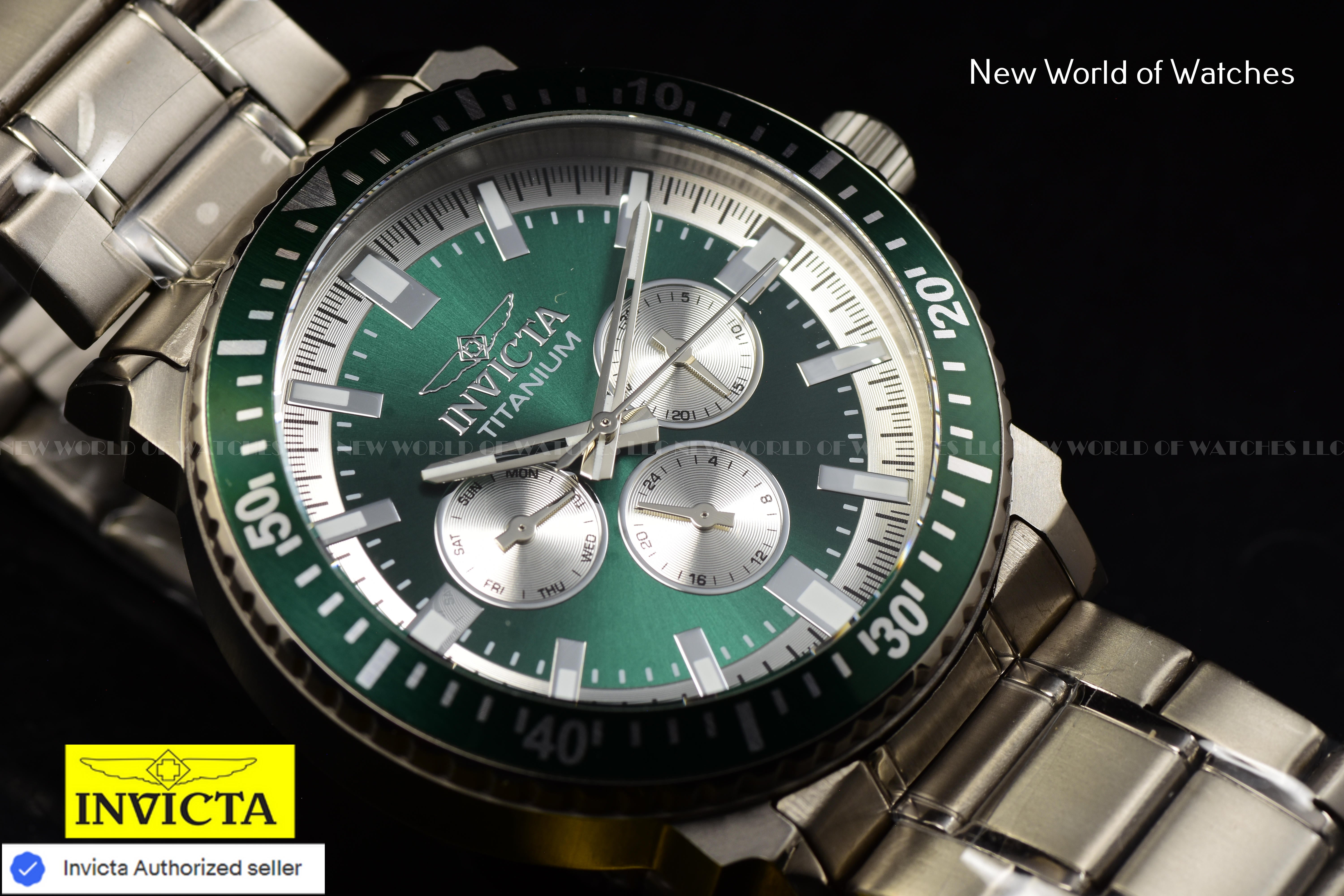 Invicta TI-22 Solid Titanium 44mm Green Dial Stainless Steel Men's Quartz Watch