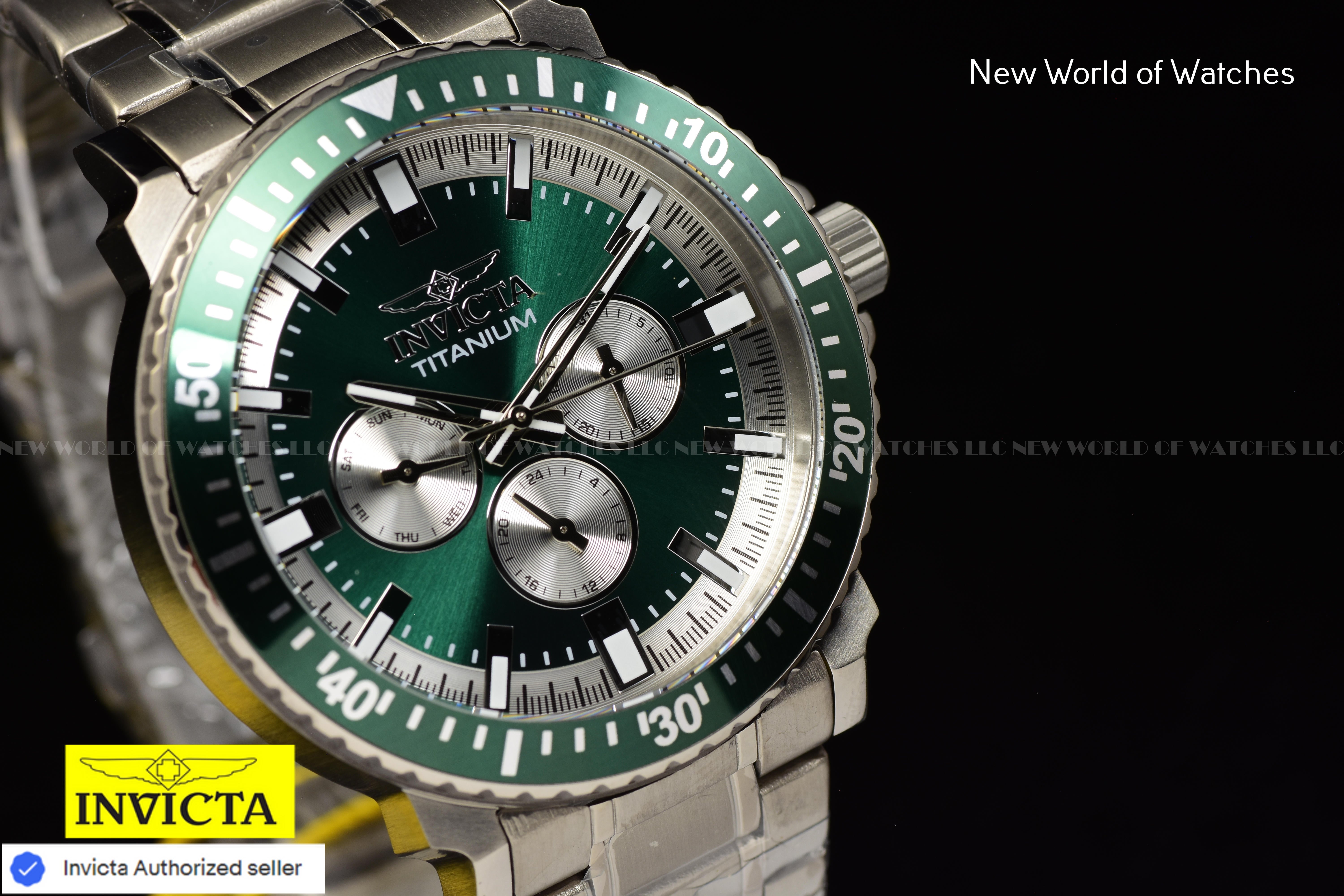 Invicta TI-22 Solid Titanium 44mm Green Dial Stainless Steel Men's Quartz Watch