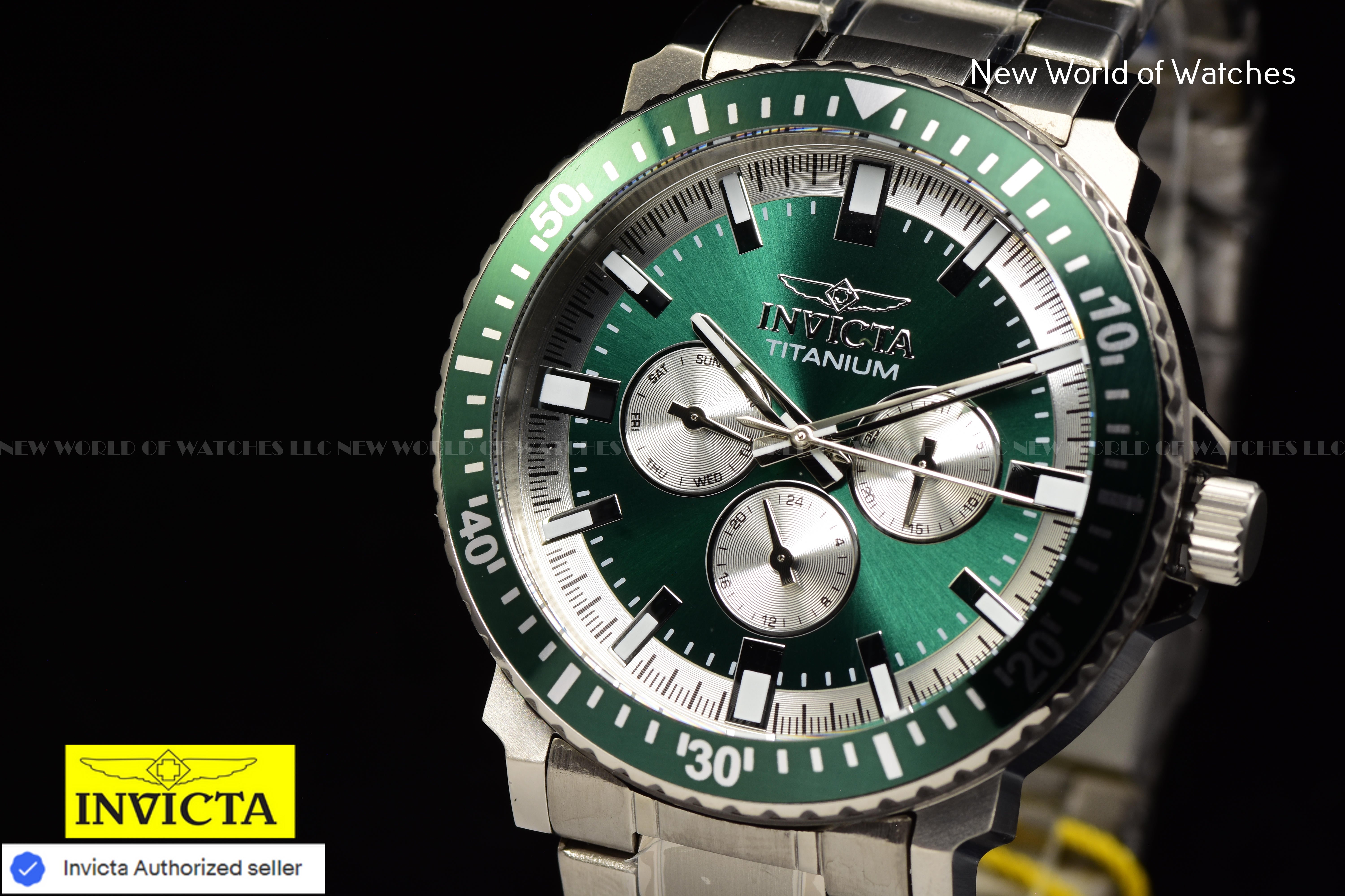 Invicta TI-22 Solid Titanium 44mm Green Dial Stainless Steel Men's Quartz Watch