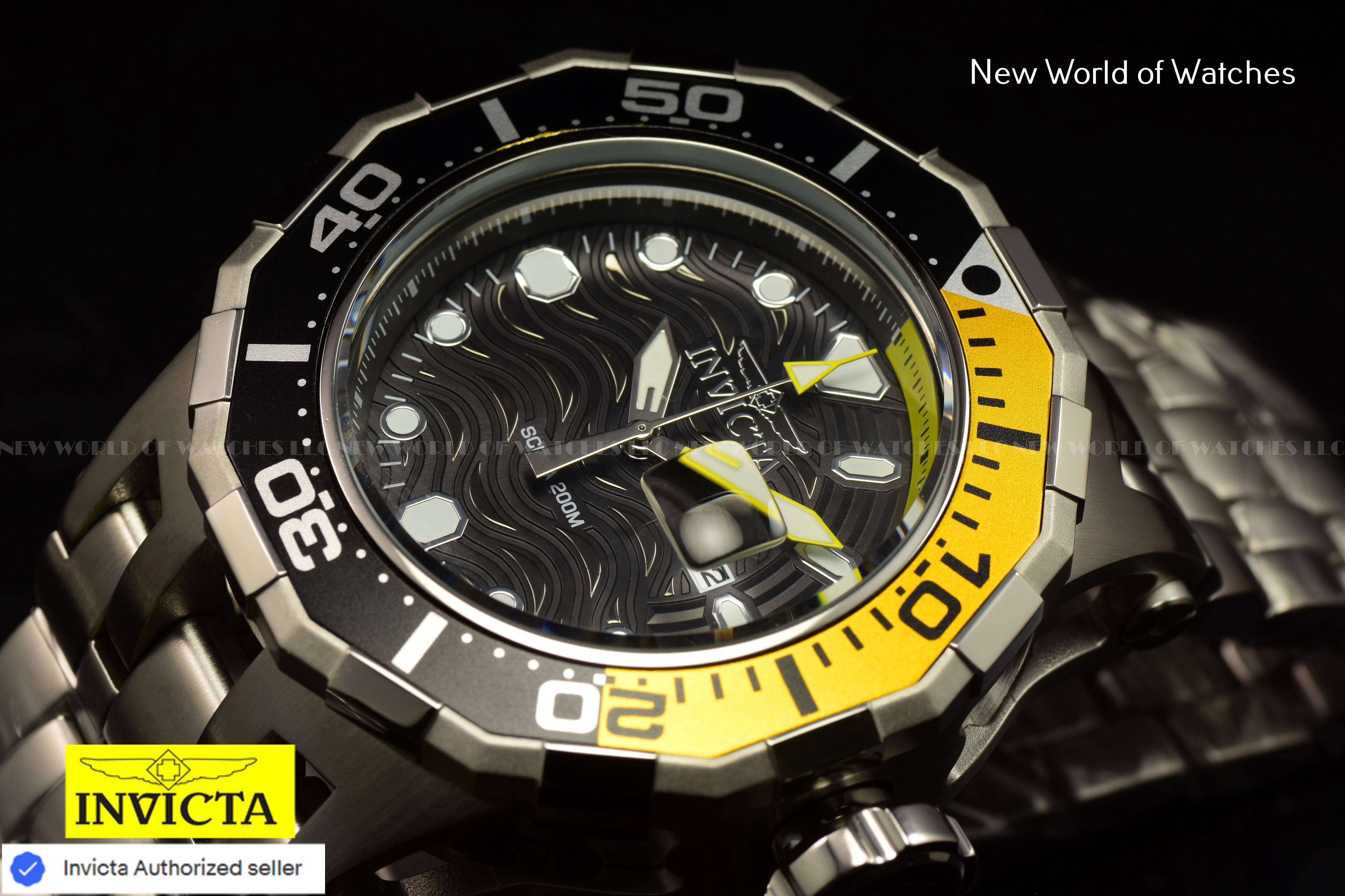 NEW Invicta Men's PRO DIVER 52mm YELLOW/BLACK Dial Stainless Steel Watch