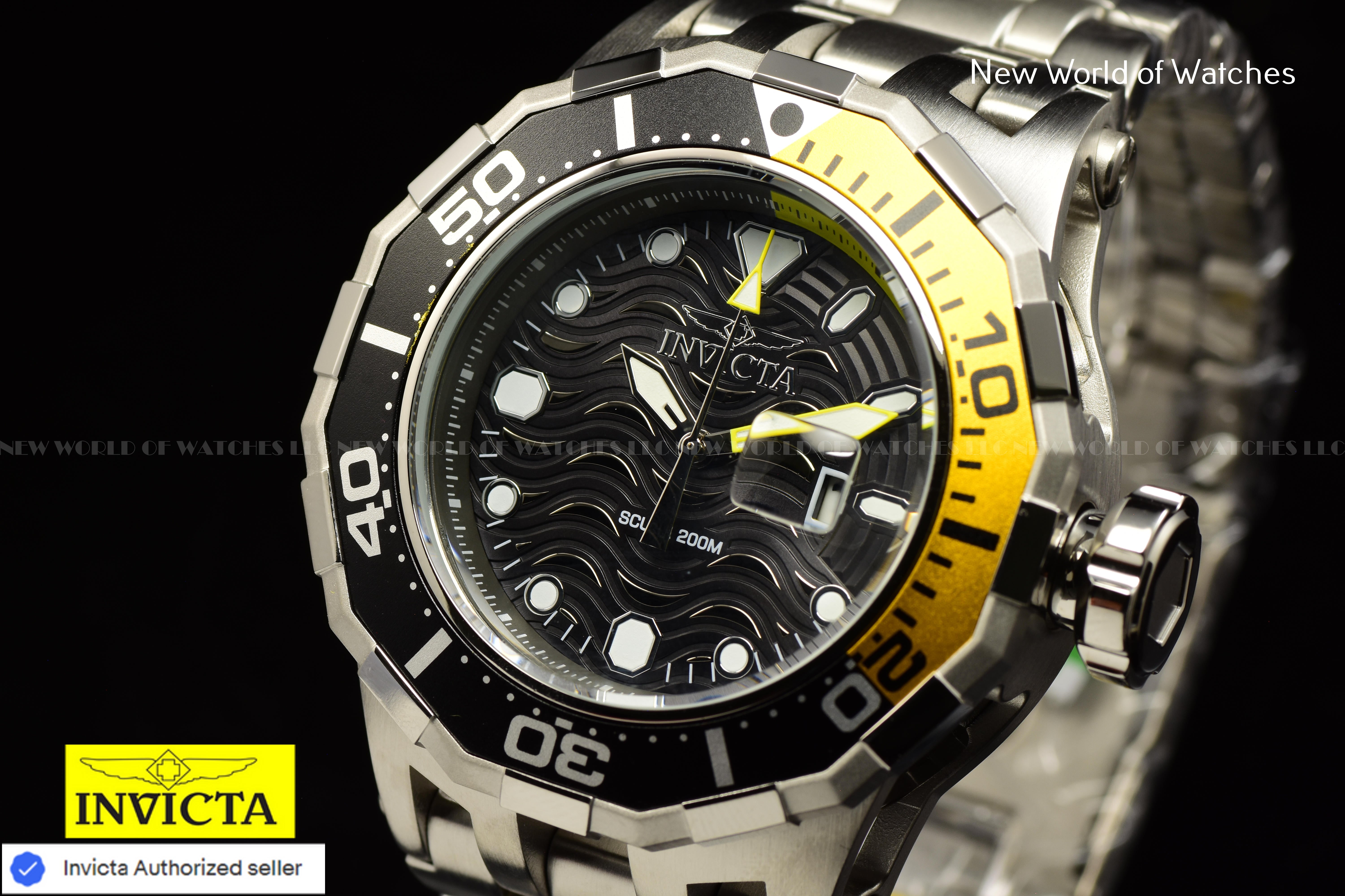 NEW Invicta Men's PRO DIVER 52mm YELLOW/BLACK Dial Stainless Steel Watch
