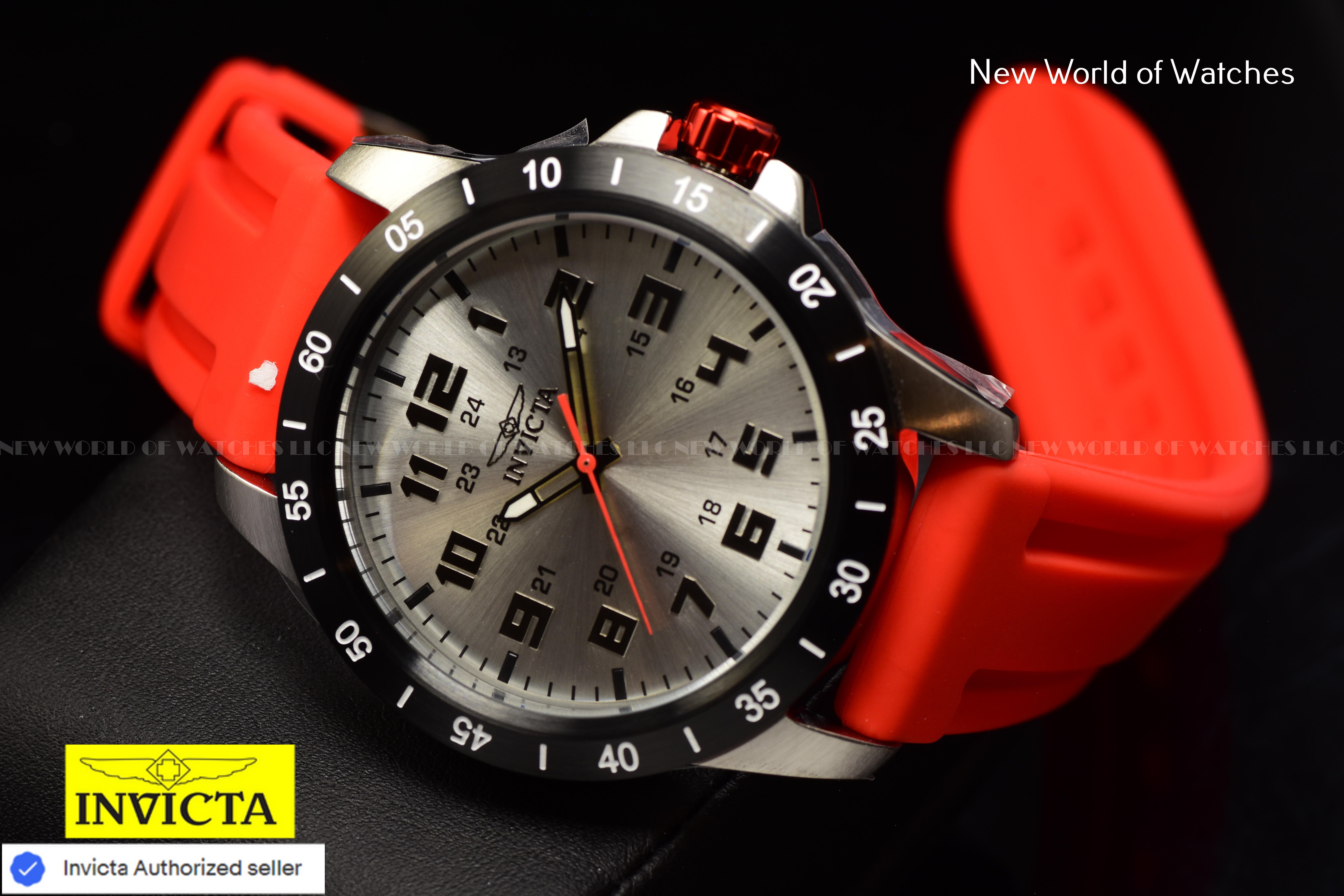 Invicta Men's Pro Diver STRATUS 45mm SILVER/BLACK Dial Red Silicone Band Watch