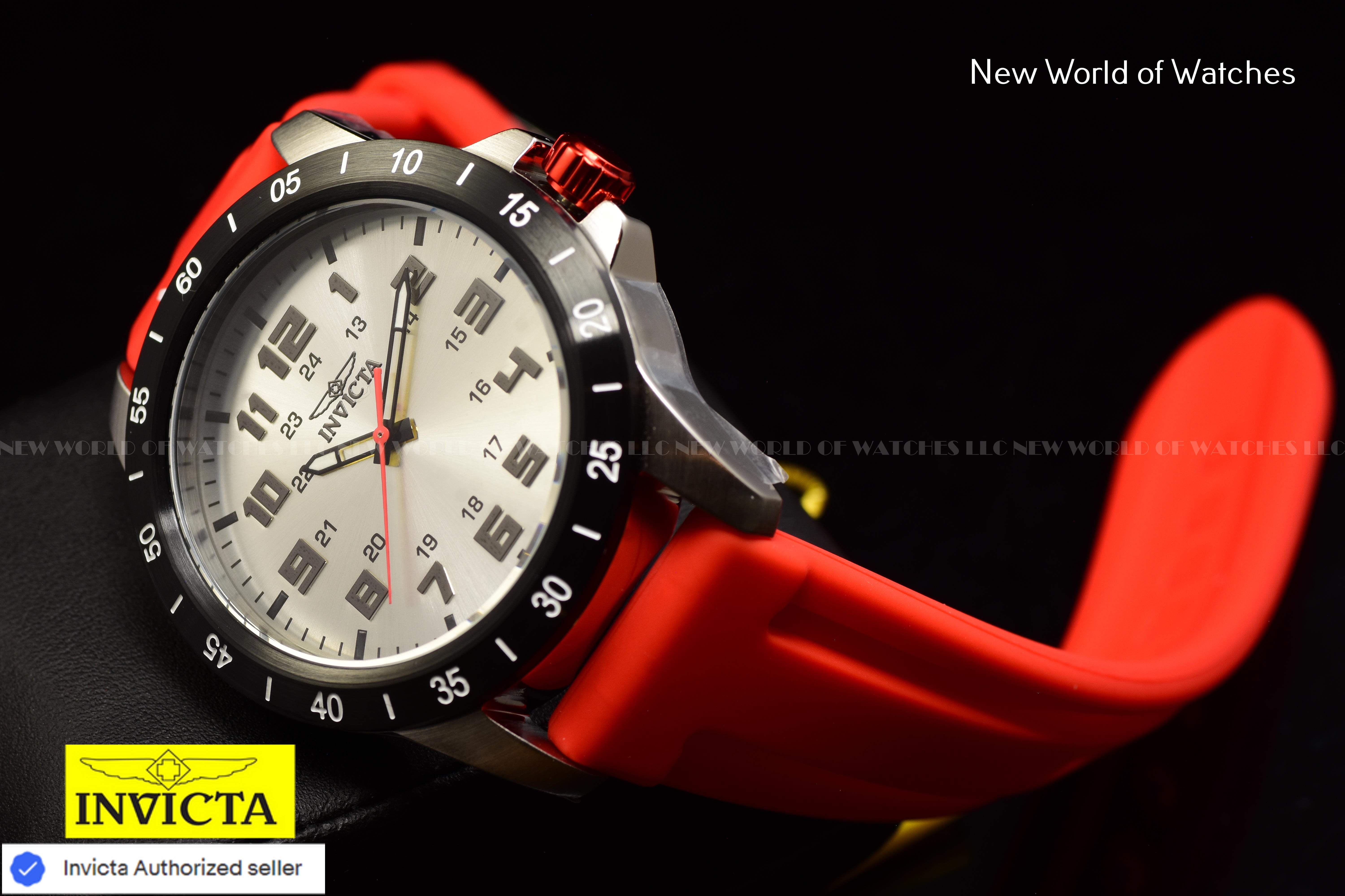 Invicta Men's Pro Diver STRATUS 45mm SILVER/BLACK Dial Red Silicone Band Watch