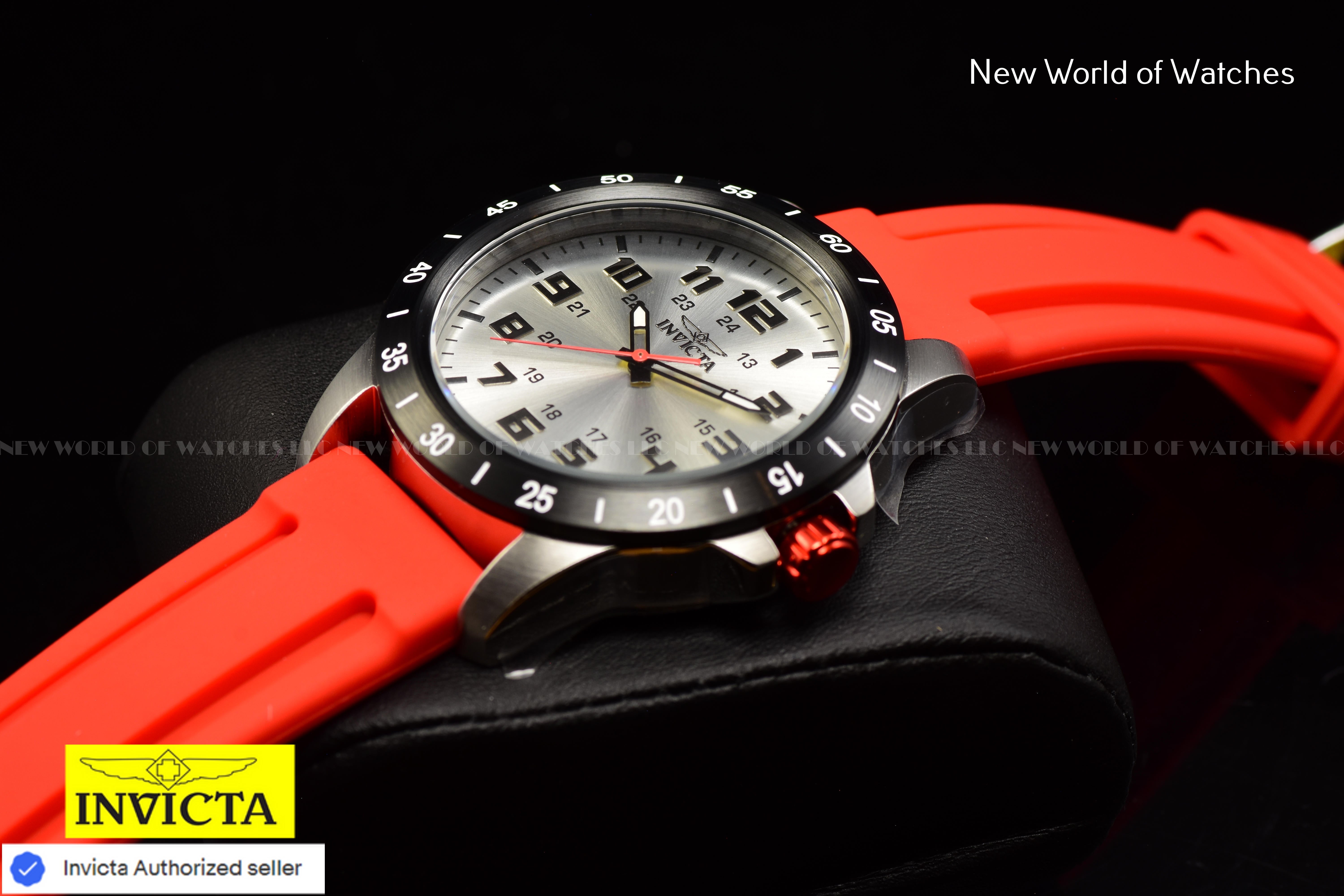 Invicta Men's Pro Diver STRATUS 45mm SILVER/BLACK Dial Red Silicone Band Watch