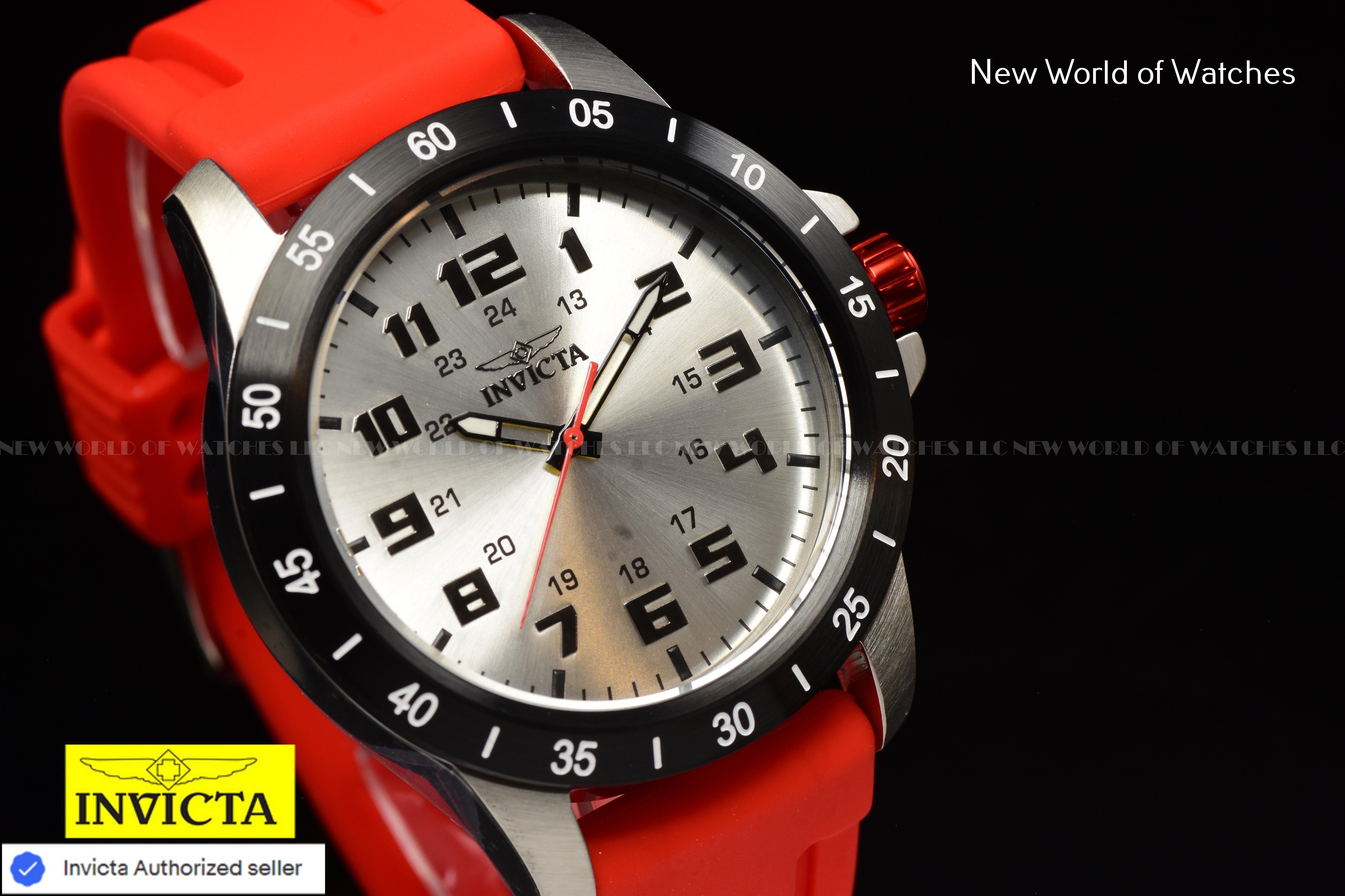 Invicta Men's Pro Diver STRATUS 45mm SILVER/BLACK Dial Red Silicone Band Watch