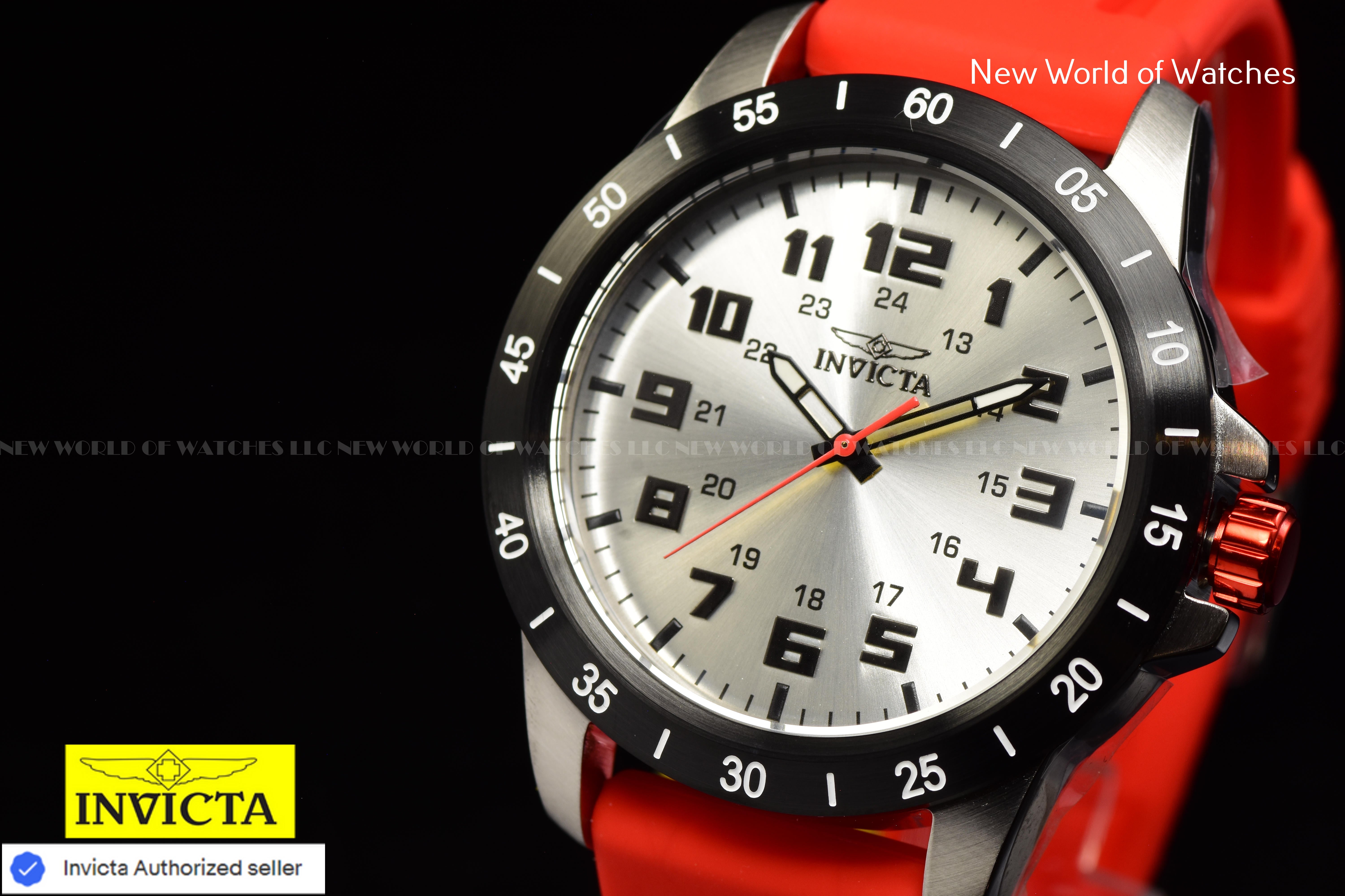 Invicta Men's Pro Diver STRATUS 45mm SILVER/BLACK Dial Red Silicone Band Watch