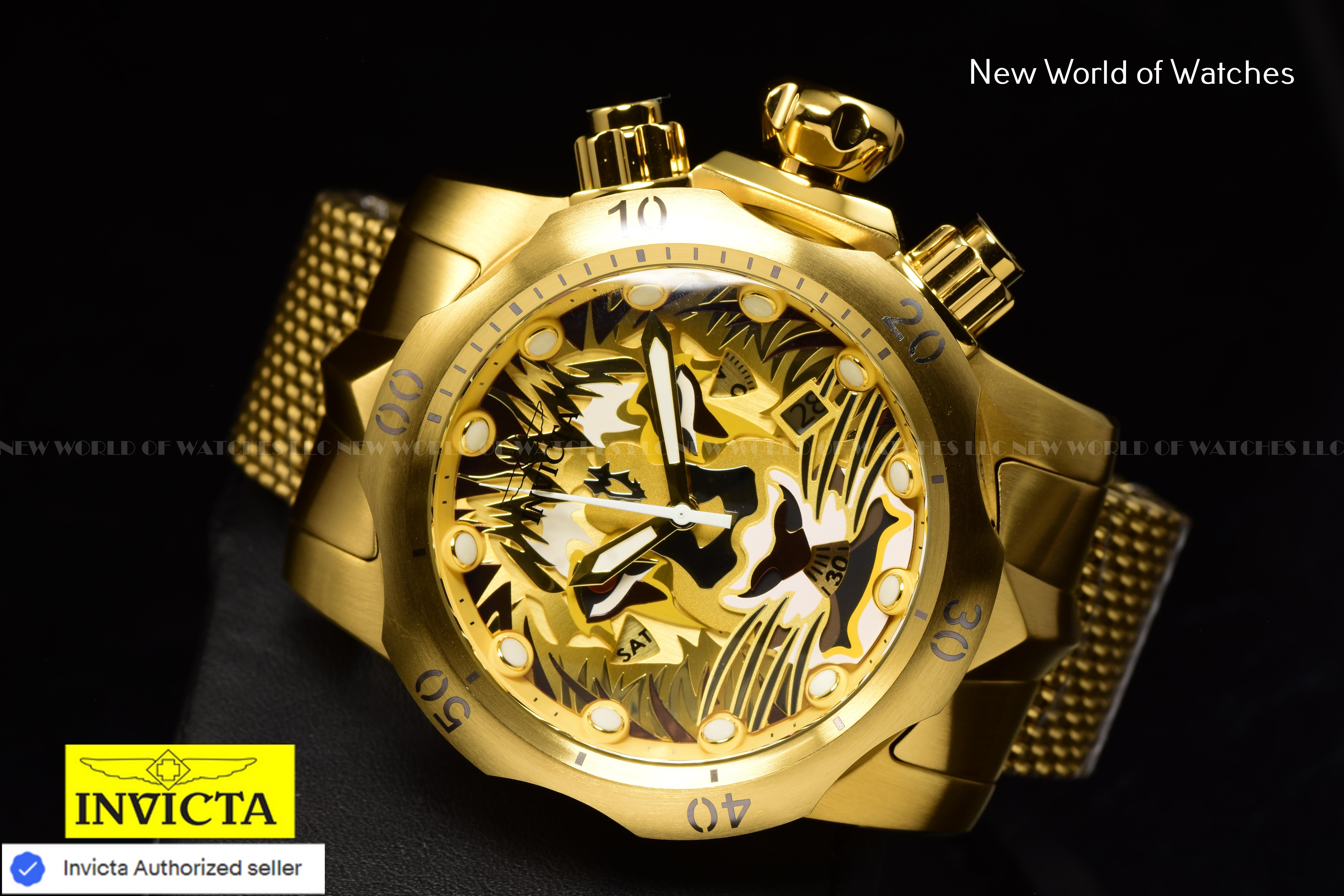 Invicta Men's VENOM 53.7mm LION FACE Chronograph Dial SS Gold Swiss Watch