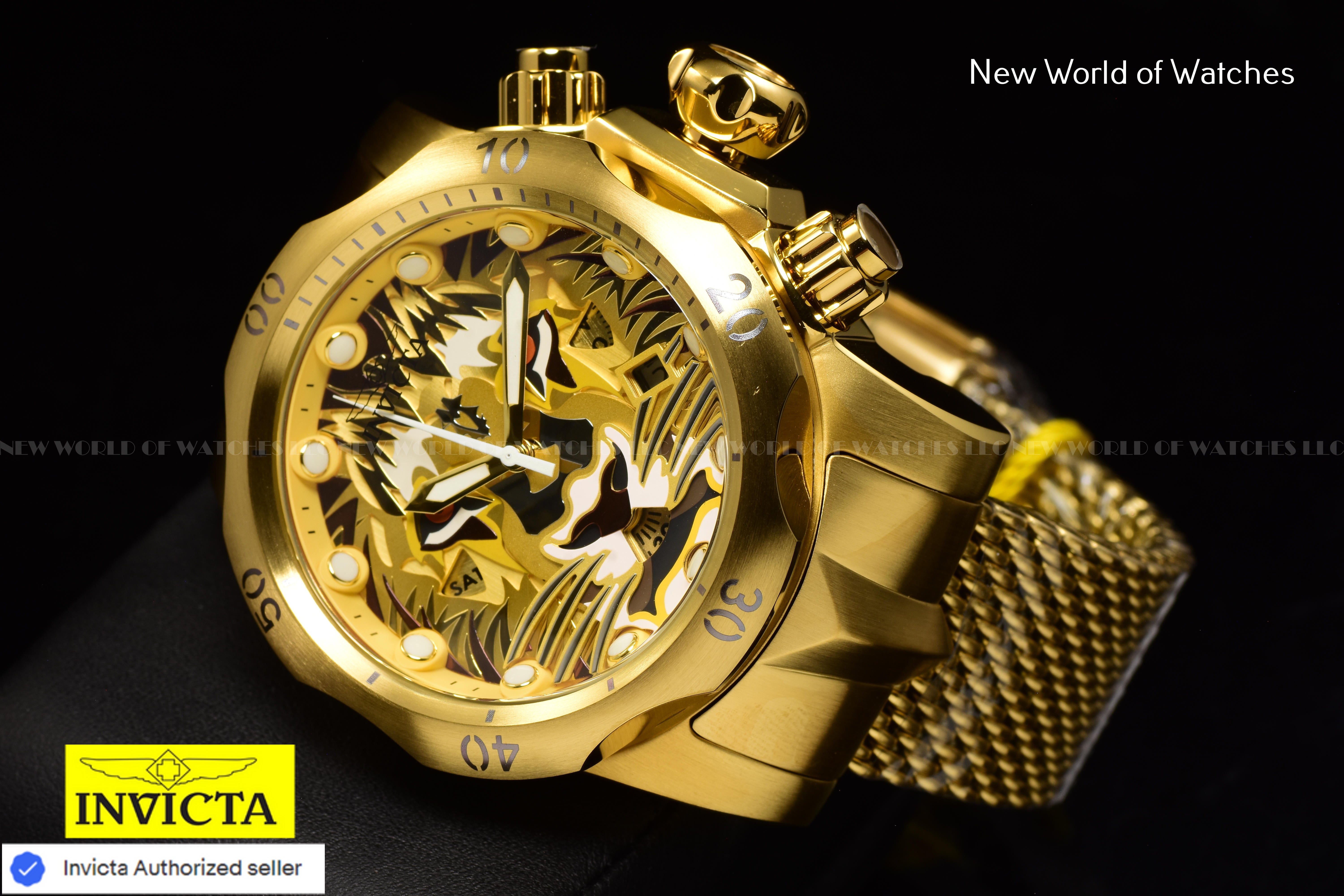 Invicta Men's VENOM 53.7mm LION FACE Chronograph Dial SS Gold Swiss Watch