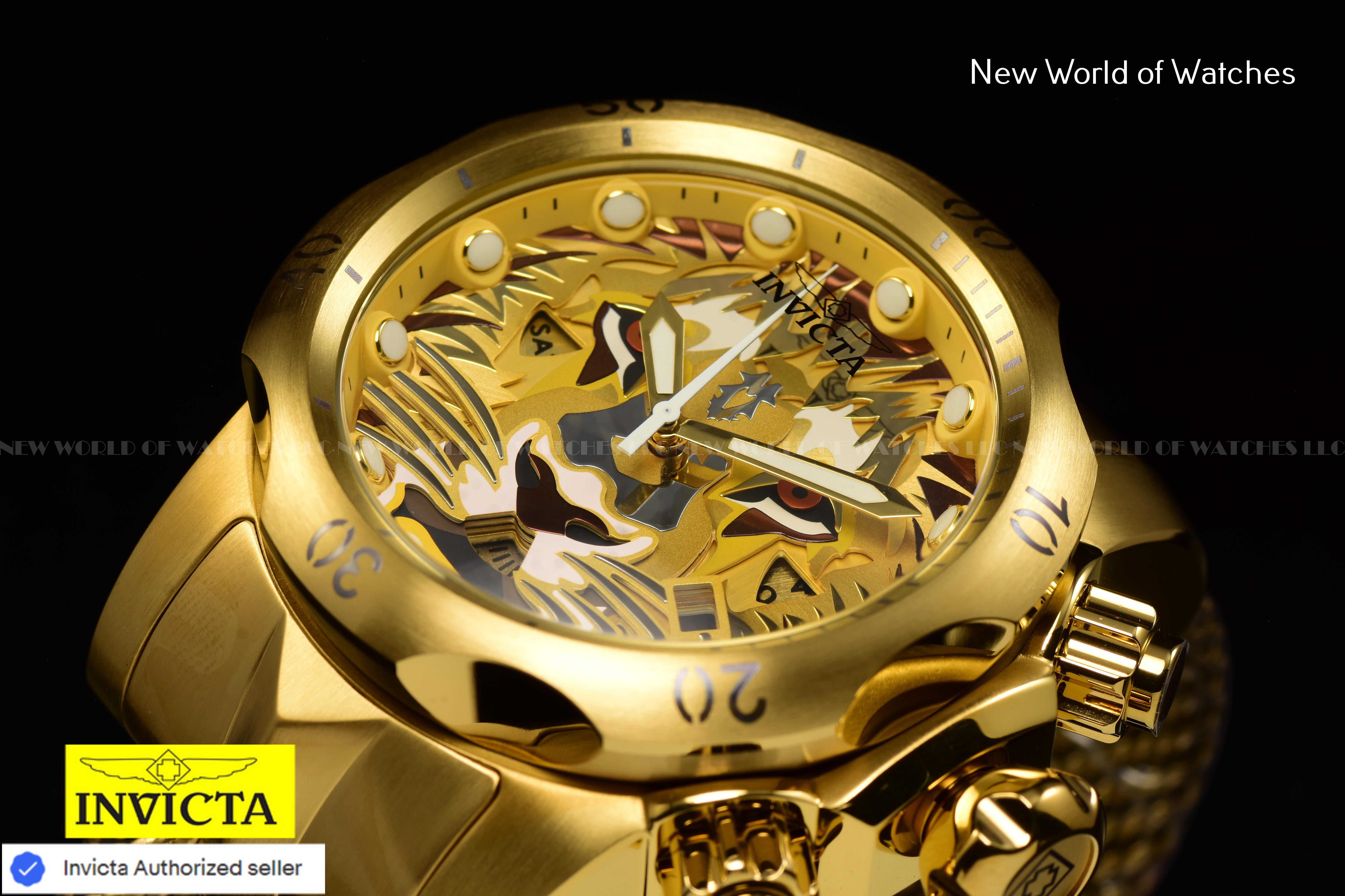 Invicta Men's VENOM 53.7mm LION FACE Chronograph Dial SS Gold Swiss Watch