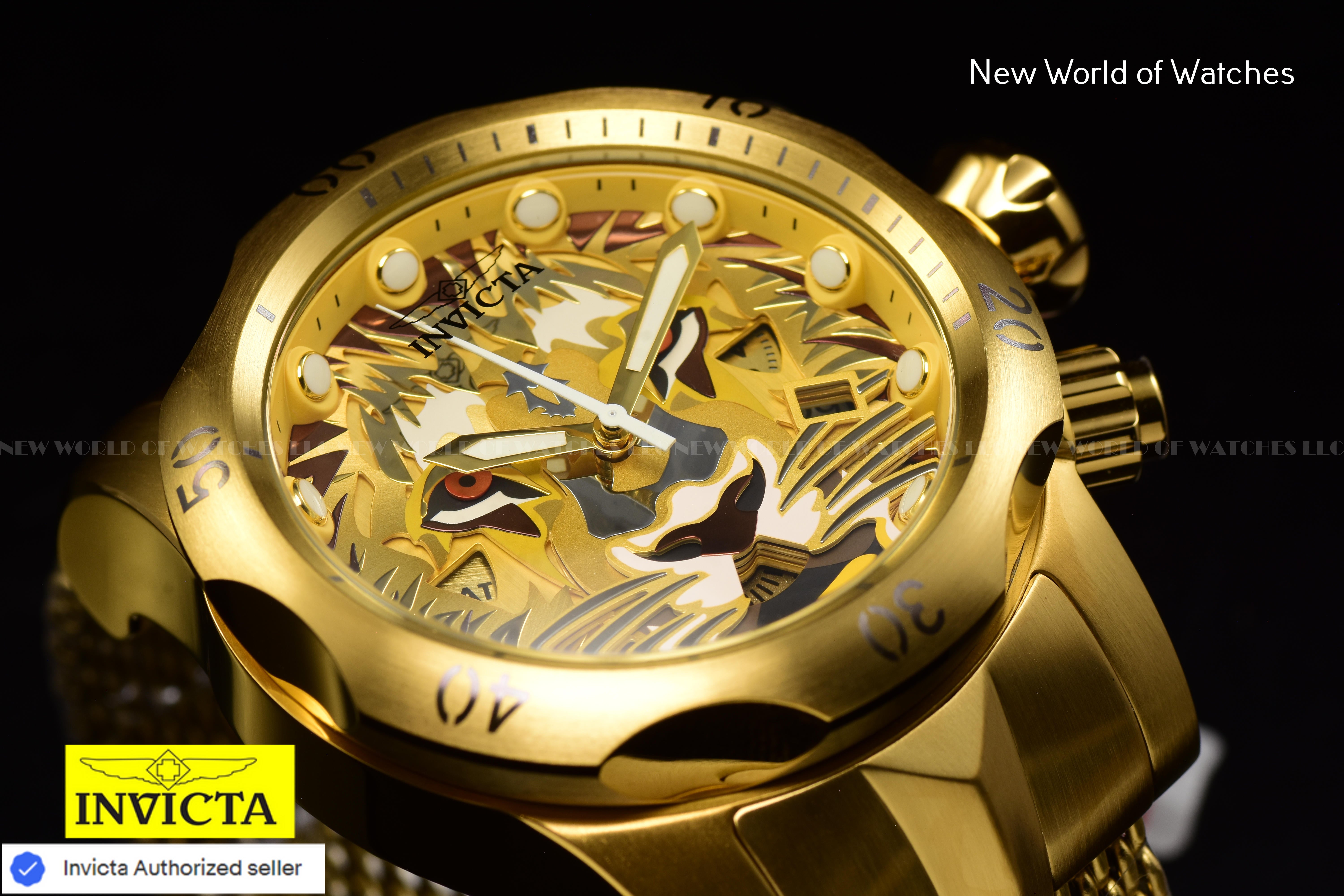 Invicta Men's VENOM 53.7mm LION FACE Chronograph Dial SS Gold Swiss Watch