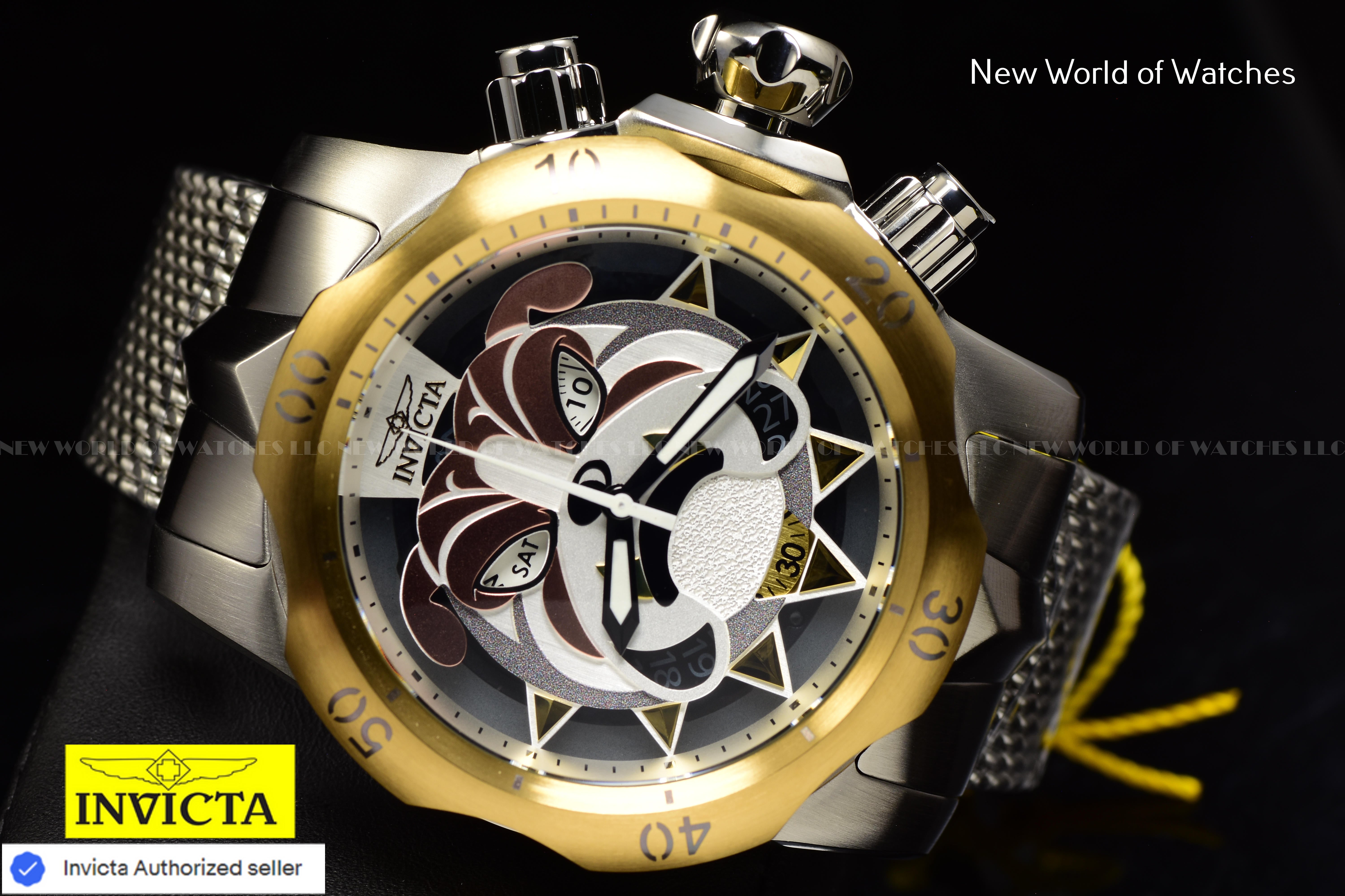 Invicta Men's VENOM Antique Silver BULL DOG 53.70mm Dial SWISS Chronograph Watch