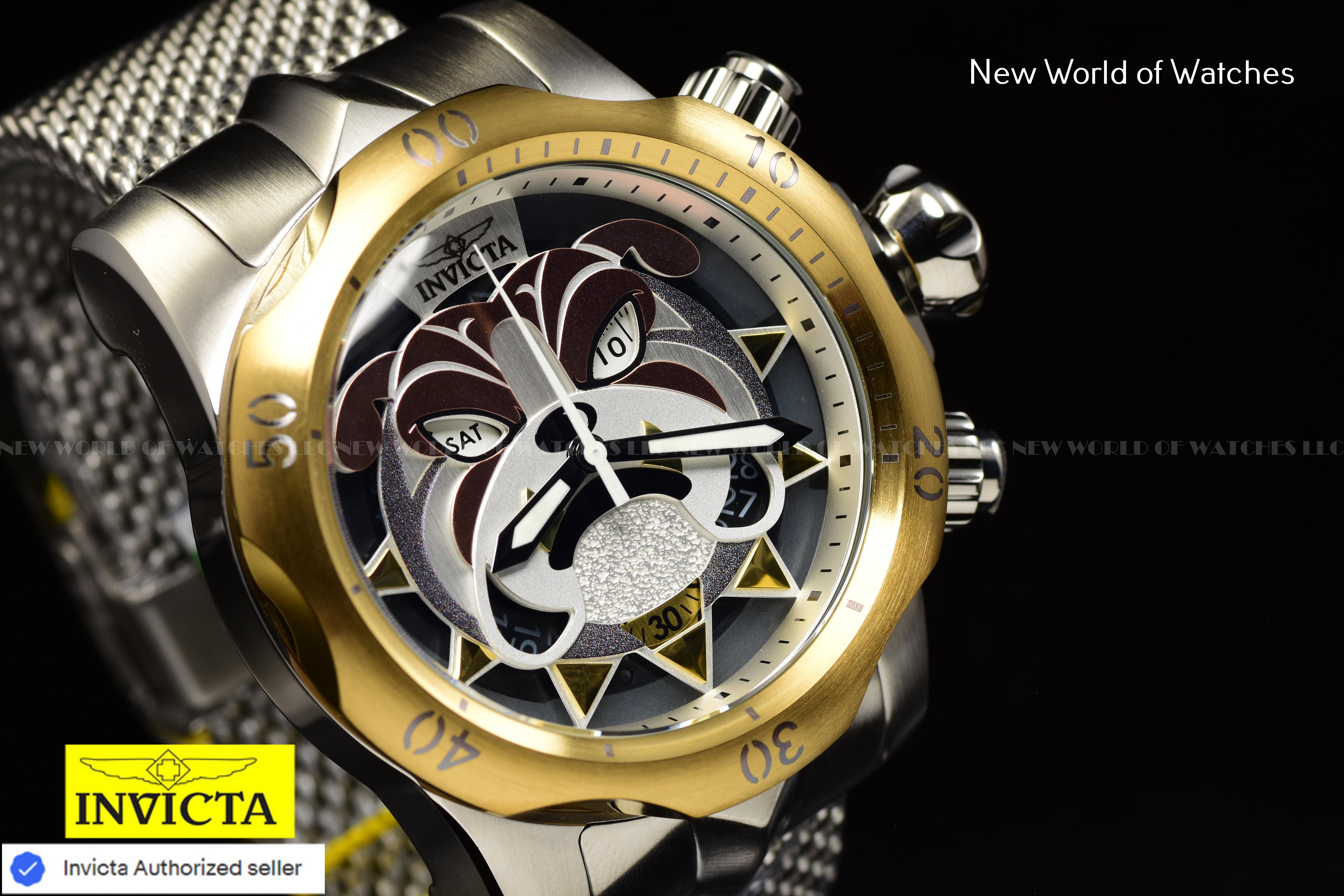Invicta Men's VENOM Antique Silver BULL DOG 53.70mm Dial SWISS Chronograph Watch