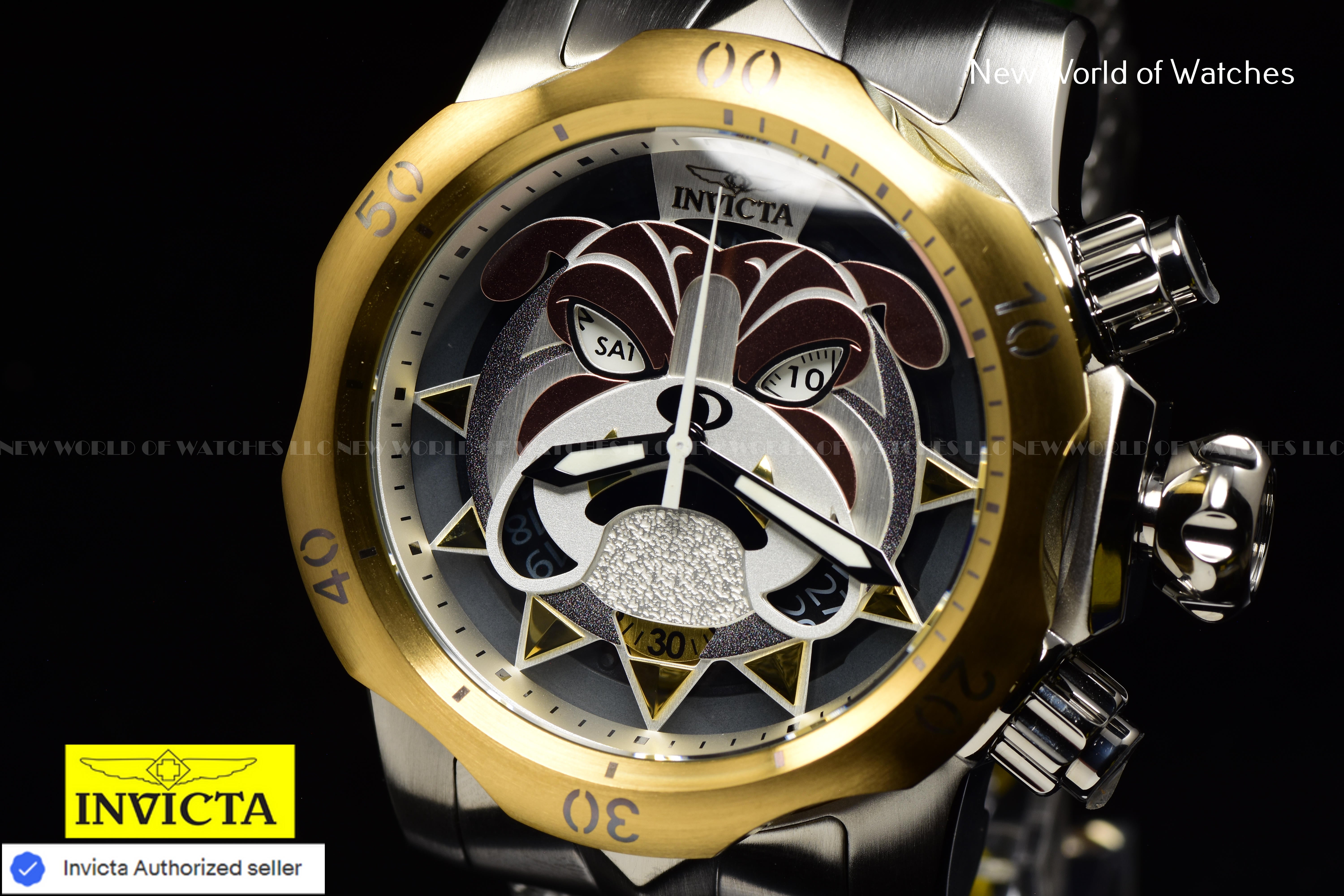 Invicta Men's VENOM Antique Silver BULL DOG 53.70mm Dial SWISS Chronograph Watch