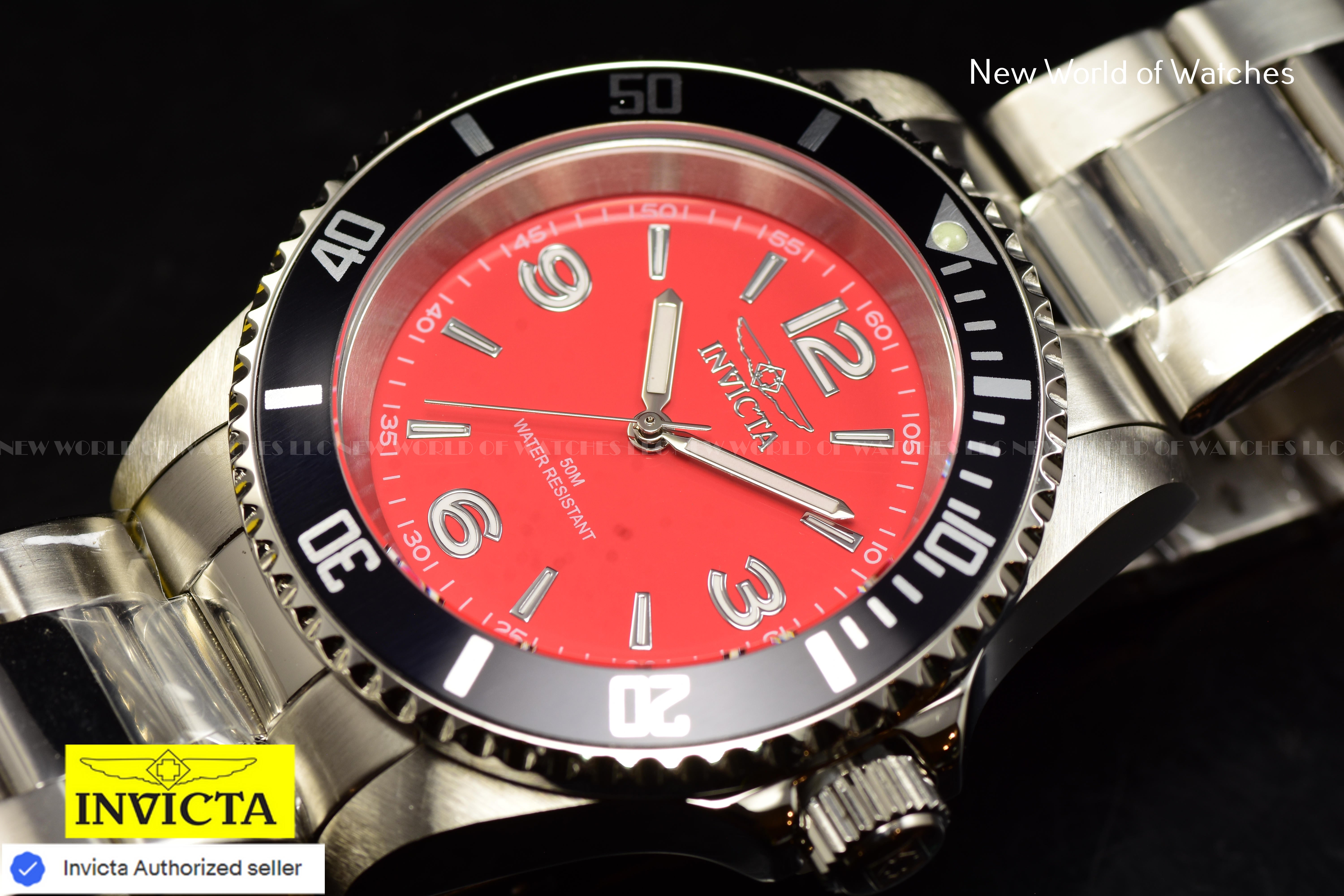 Invicta Men's SPECIALTY 40mm RED Dial Stainless Steel Bracelet Quartz Watch