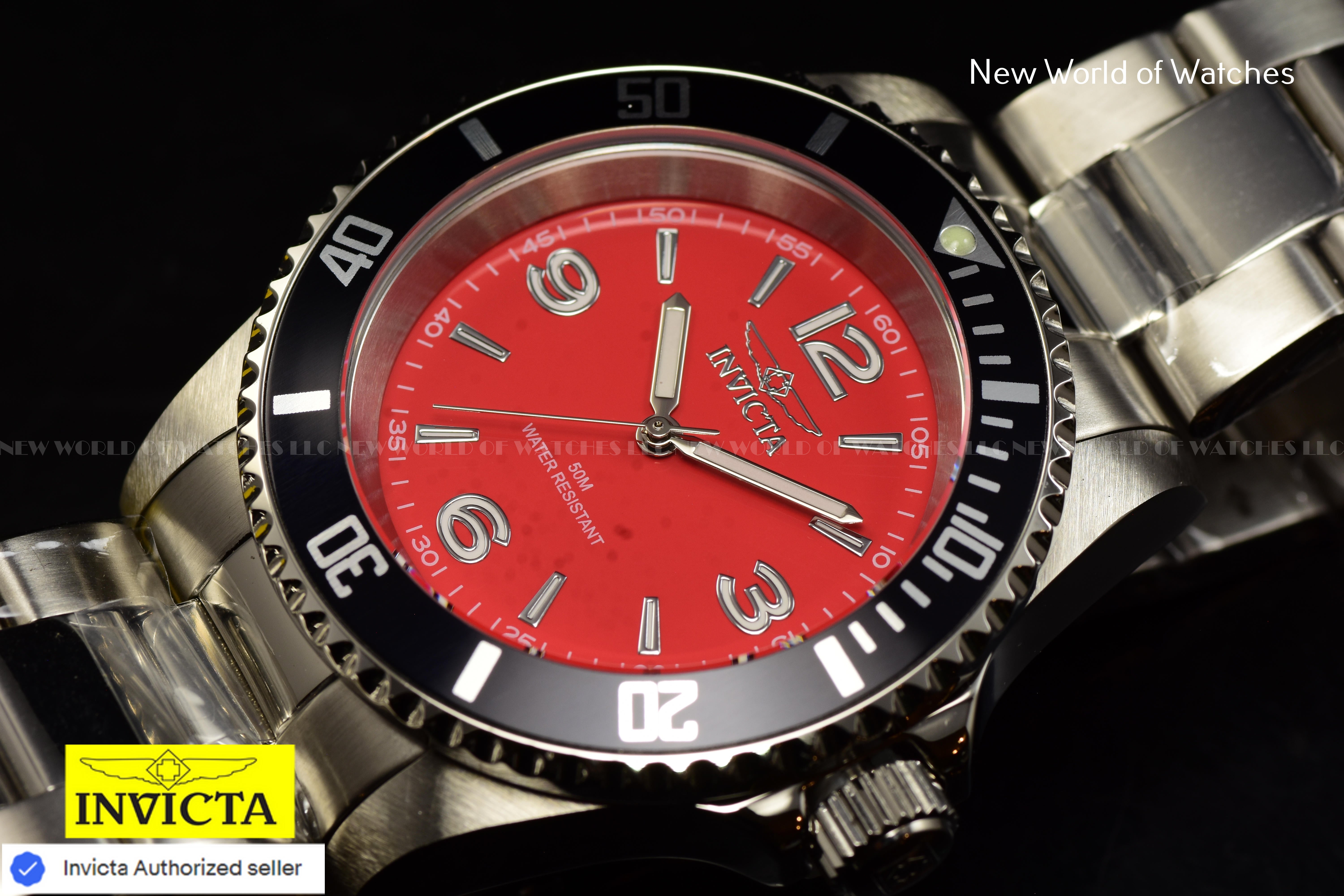 Invicta Men's SPECIALTY 40mm RED Dial Stainless Steel Bracelet Quartz Watch