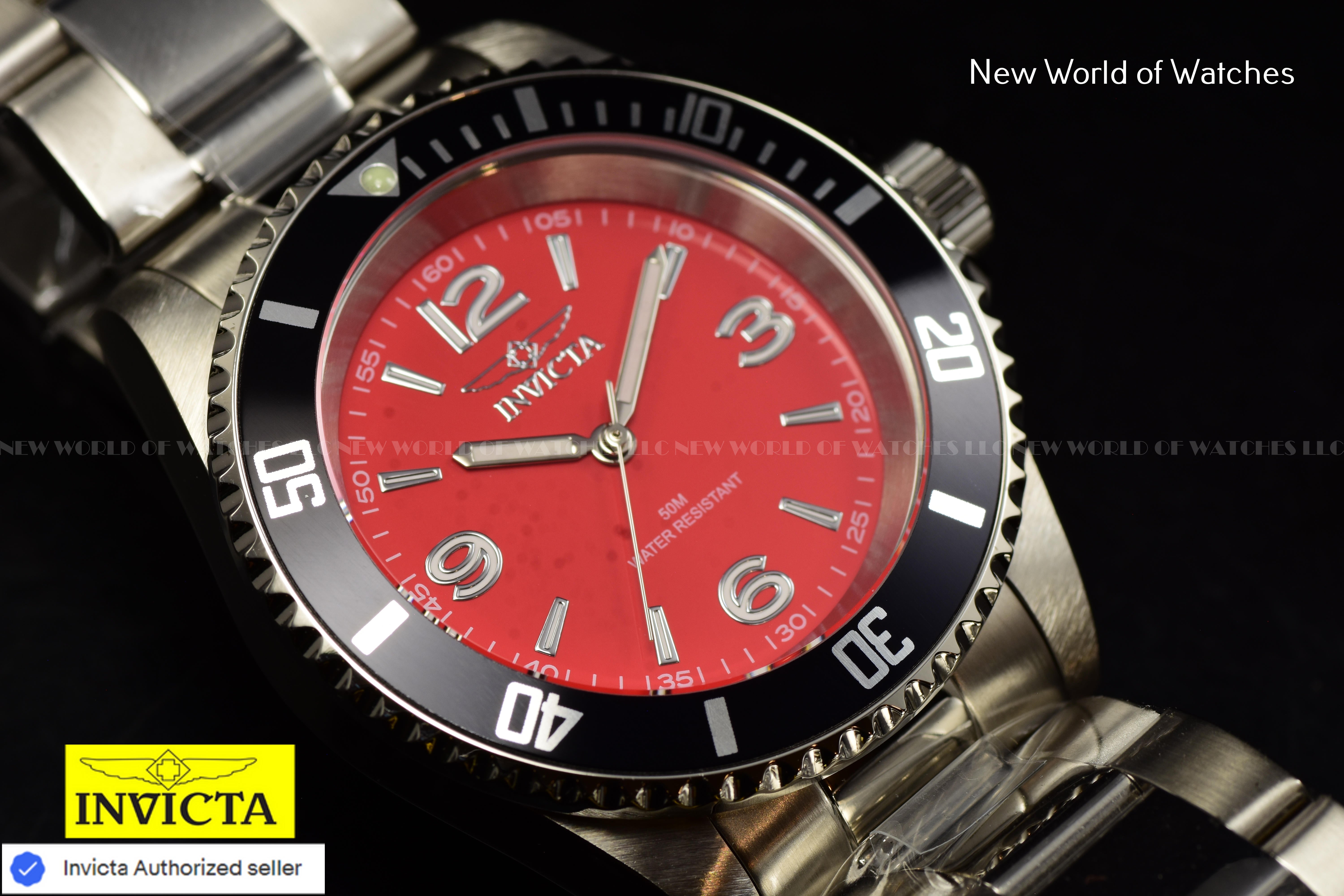 Invicta Men's SPECIALTY 40mm RED Dial Stainless Steel Bracelet Quartz Watch