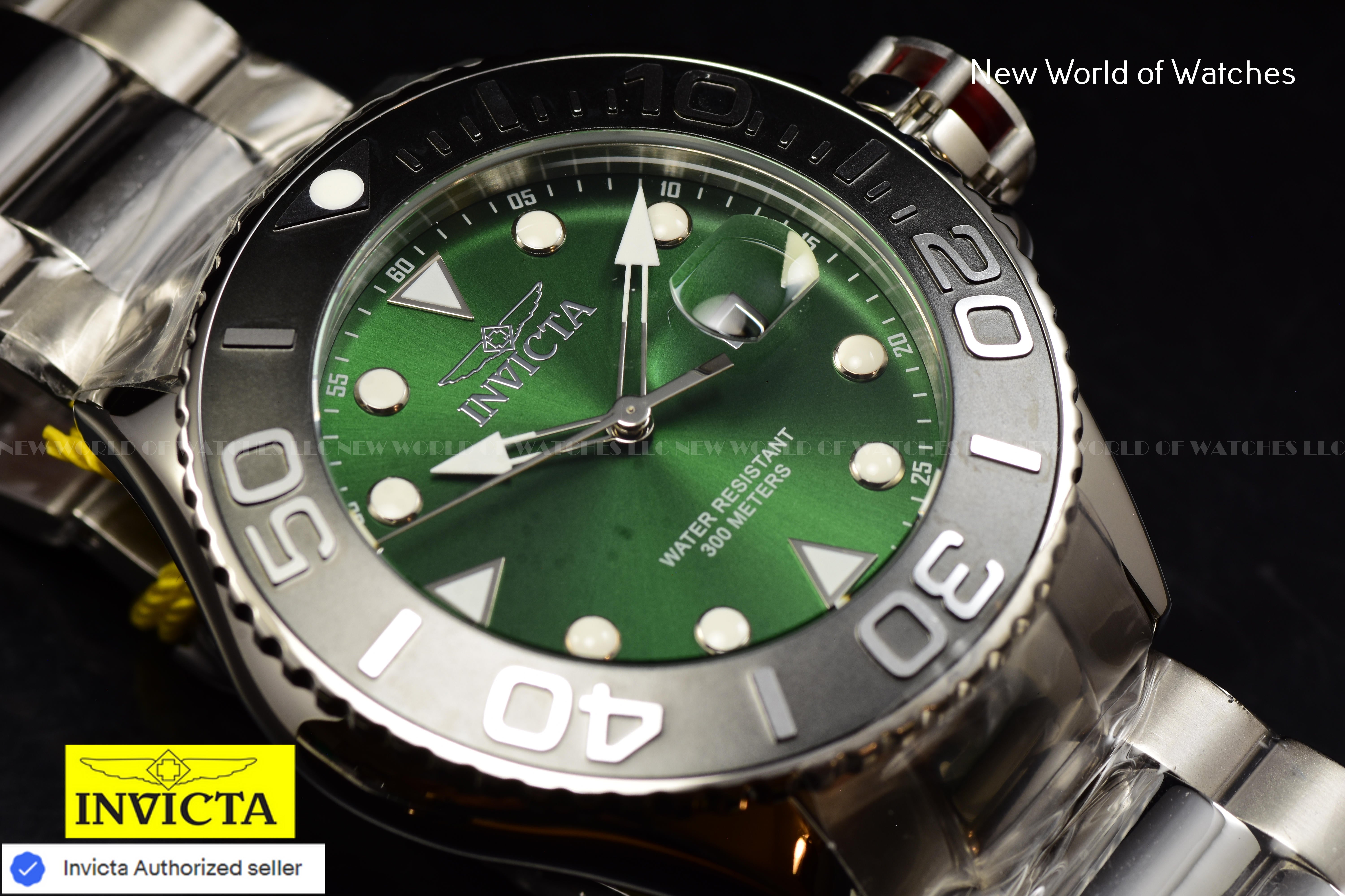 Invicta Men's GRAND DIVER Green Dial 52mm Stainless Steel Bracelet Quartz Watch