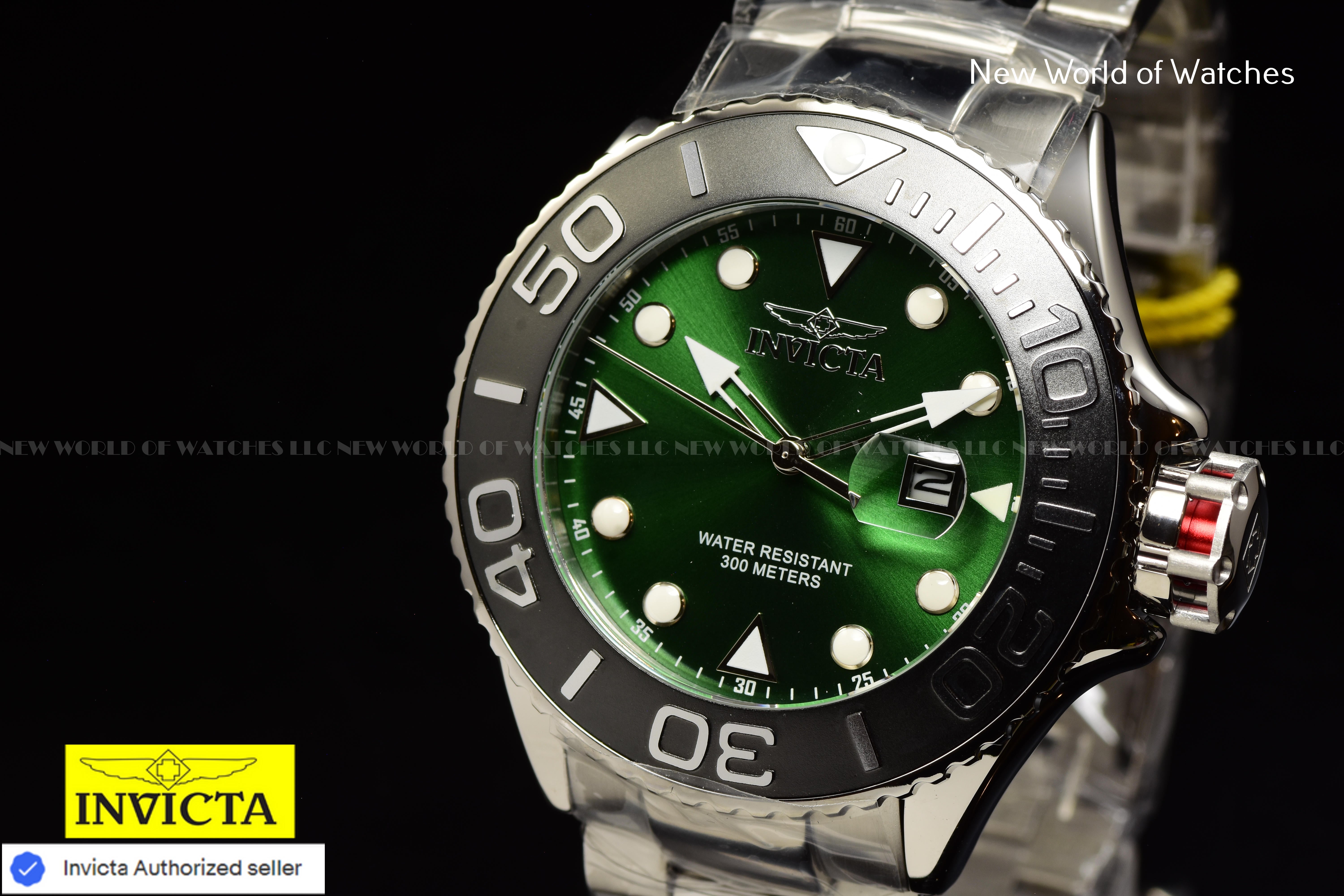 Invicta Men's GRAND DIVER Green Dial 52mm Stainless Steel Bracelet Quartz Watch