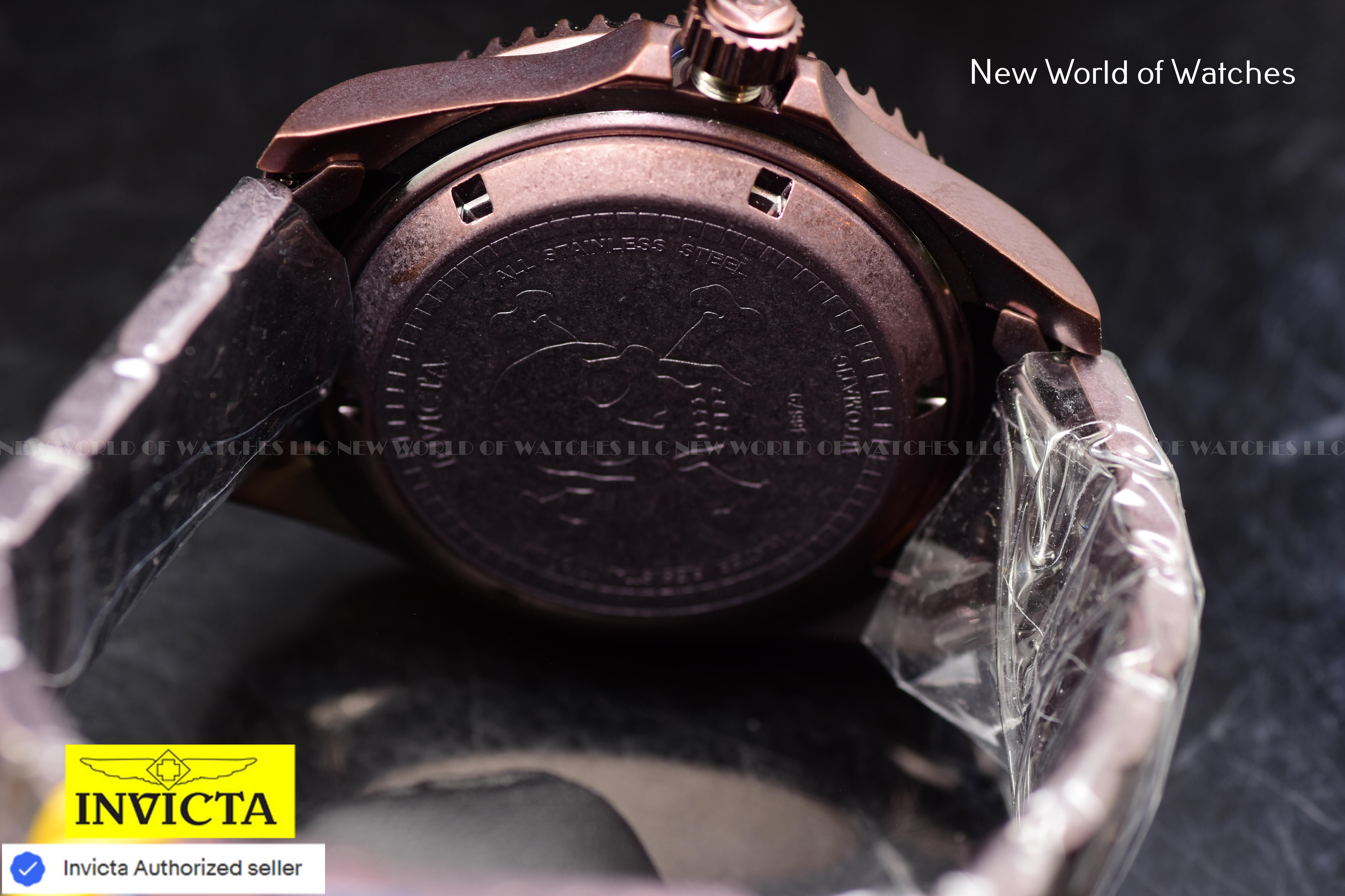 Invicta Men's PRO DIVER 43mm Black Skull Dial SS Automatic BROWN Watch